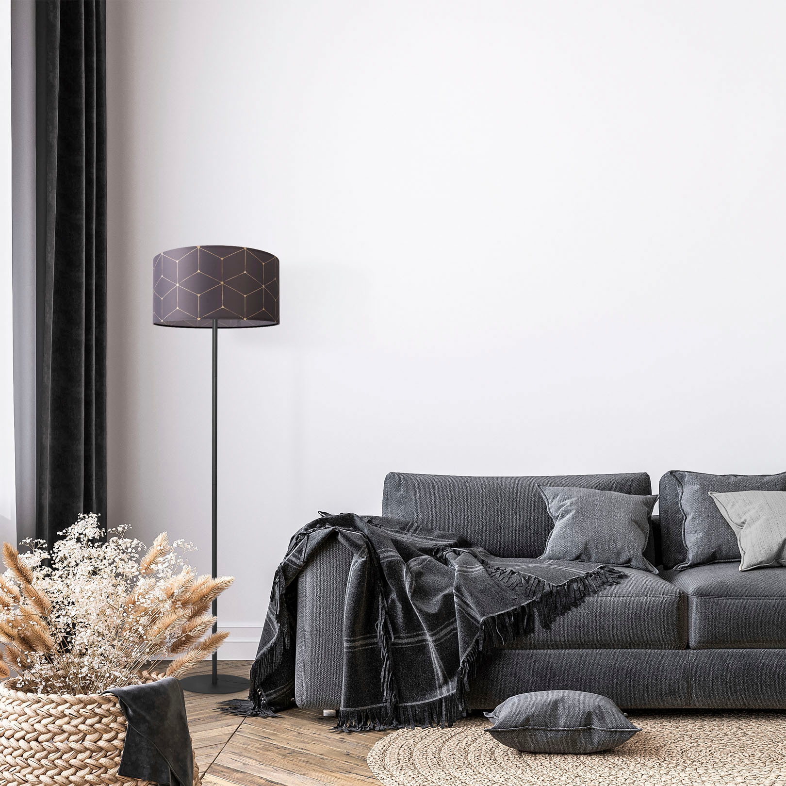 Paco Home Stehlampe »Luca Cube« E27 Stehlampe Wohnzimmer Stoff Lampenschirm  Rund Abstrakt Textilschirm