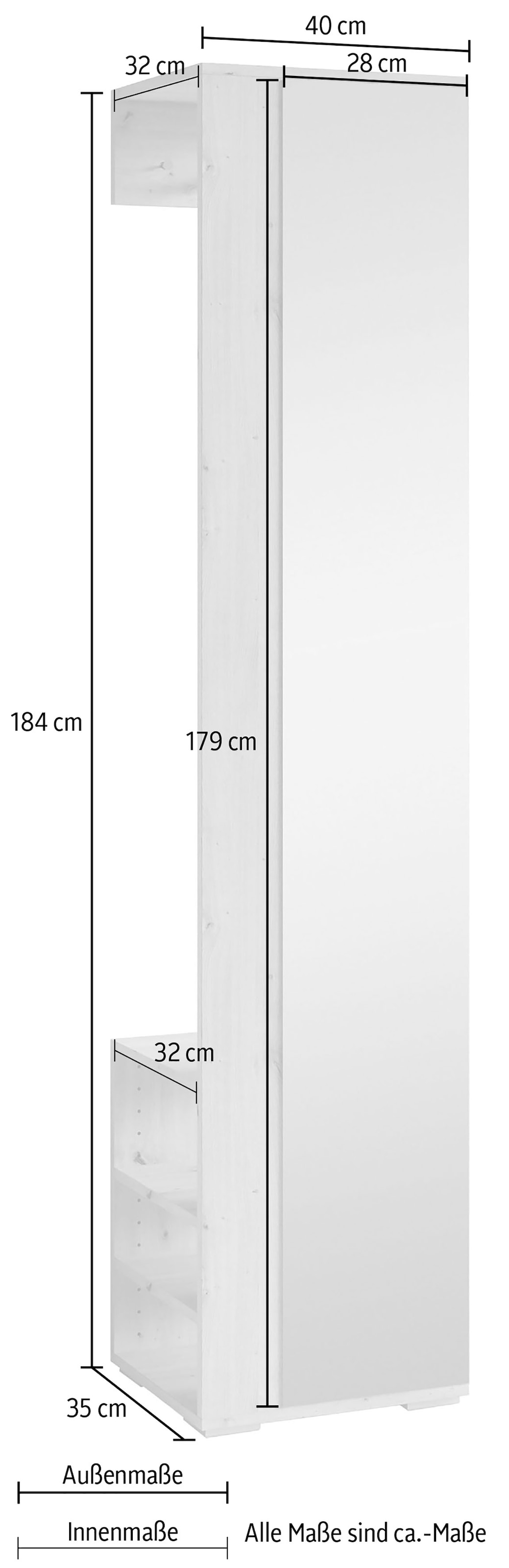 byLIVING Garderobenpaneel »Ben«, (1 St.), Breite 40 cm, mit Spiegel und Kleiderstange