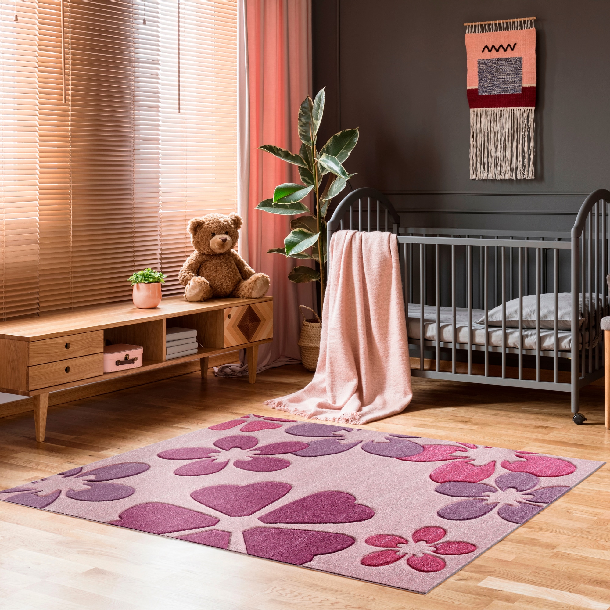 LUXOR living Kinderteppich »Flair« rechteckig 15 mm Höhe Kurzflor, Blumen Design, Kinderzimmer