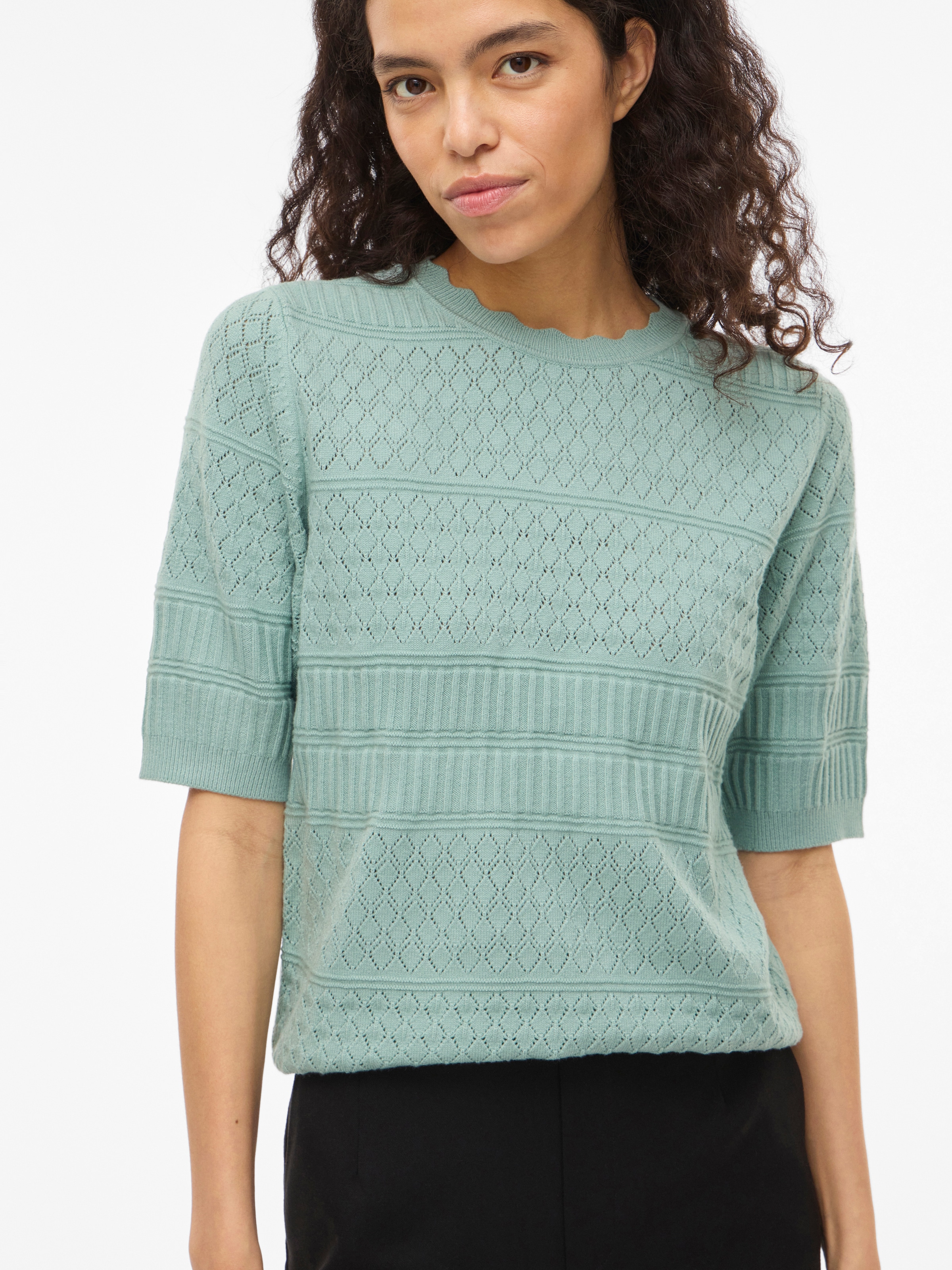 Vila Kurzarmpullover »VIMILOS S/S O-NECK POINTELLE TOP - NOOS«