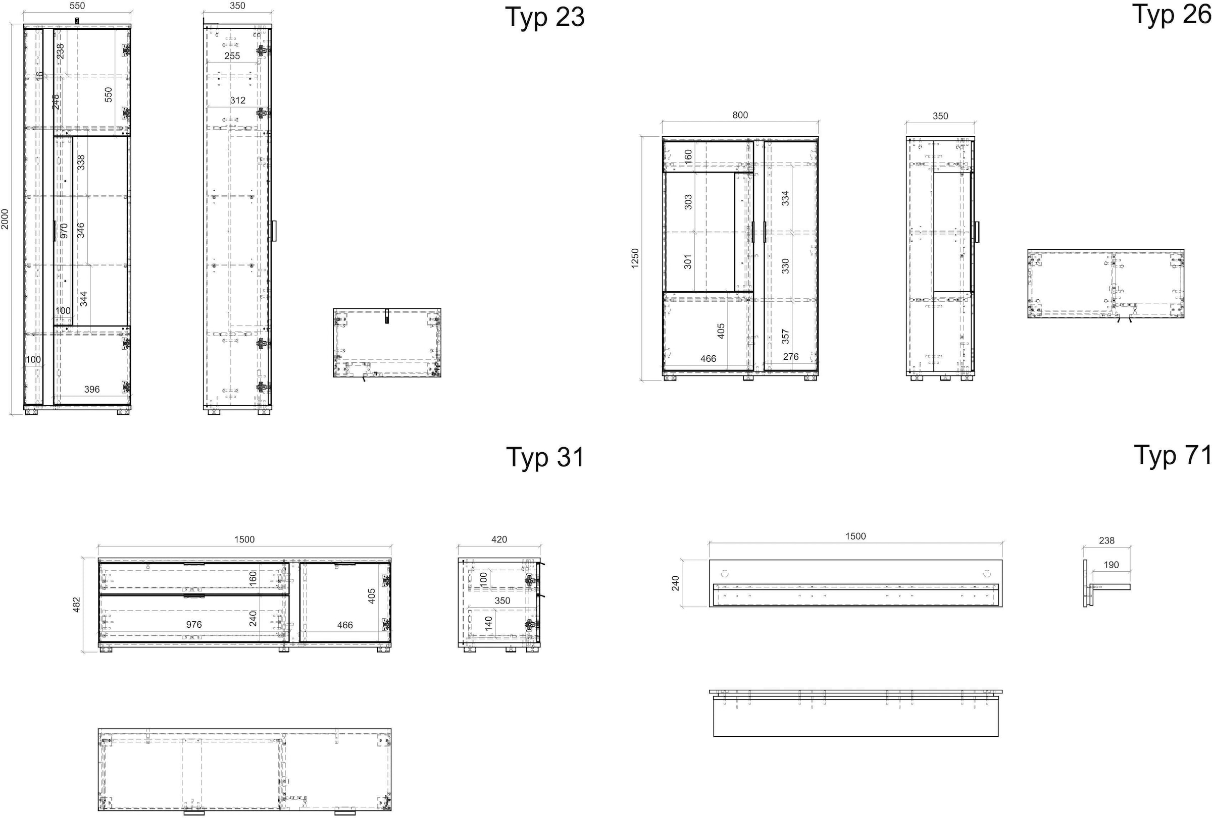 INOSIGN Wohnwand »LONG ISLAND«, (Set, 4 St.), in moderner Trendfarbe,inklusive senkrechter Beleuchtung,Breite 305 cm