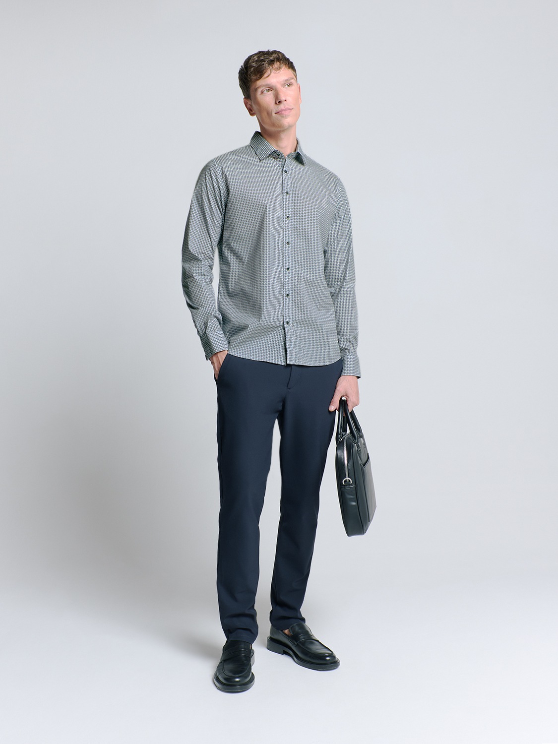 NO EXCESS Langarmhemd »No Excess Stretchhemd mit Print Shirt Stretch Allover Printed«