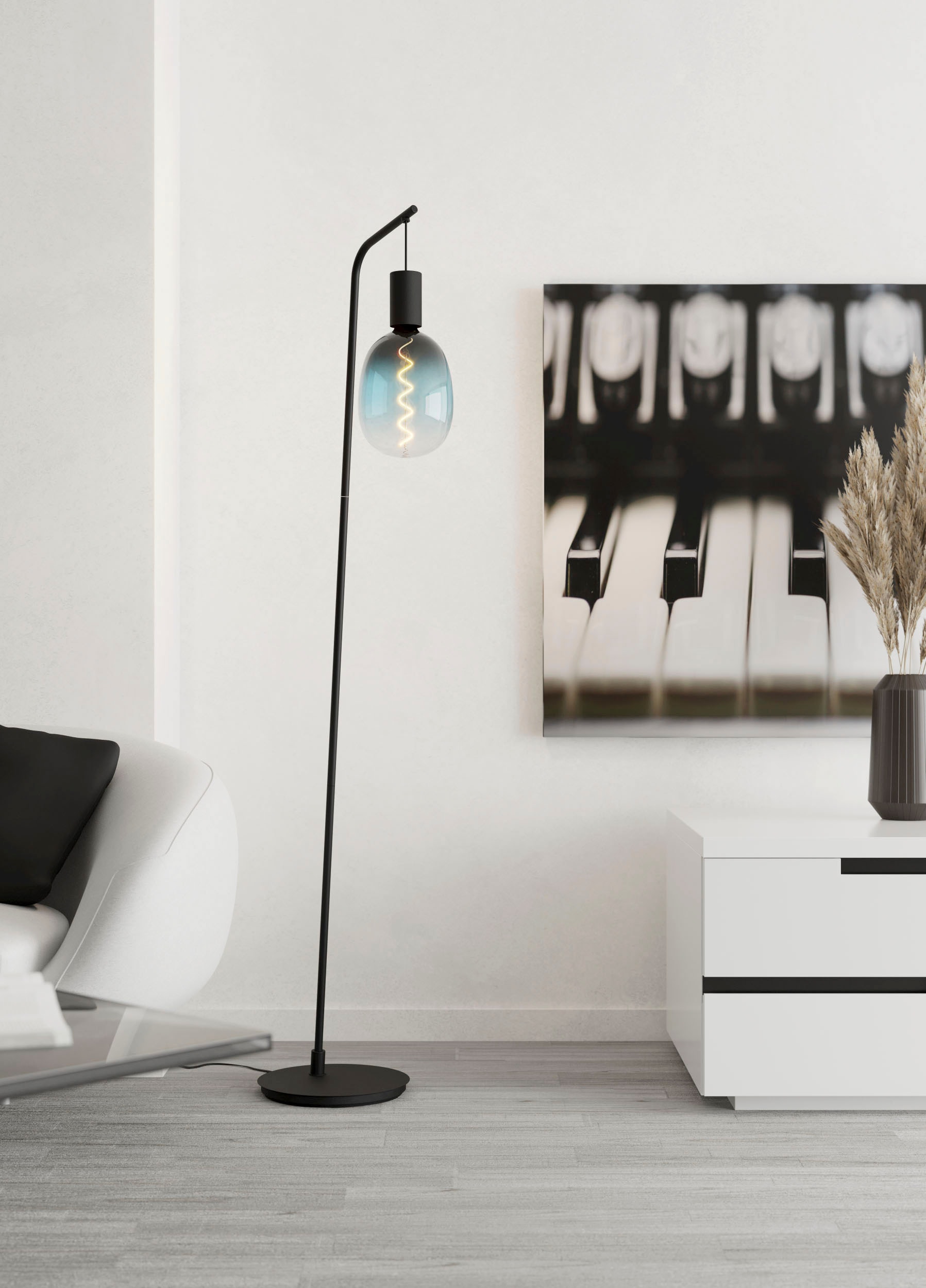 EGLO Stehlampe »CRANLEY«, Leuchtmittel E27 | Leuchtmittel wechselbar-ohne Leuchtmittel, Stehleuchte in schwarz aus Stahl - exkl. E27 - 1X40W