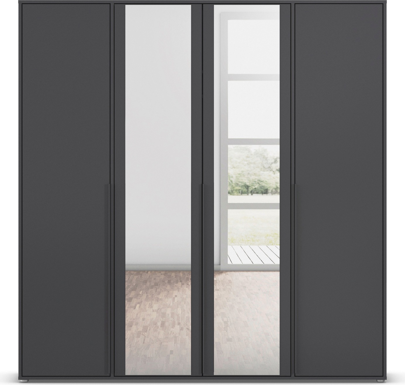 rauch Drehtürenschrank »Kleiderschrank Schrank Garderobe Wäscheschrank NAGATA mit Spiegel«, (in 3 verschiedenen Ausstattungen BASIC/CLASSIC/PREMIUM), und modernen Stangengriffen in Graumetallic TOPSELLER MADE IN GERMANY