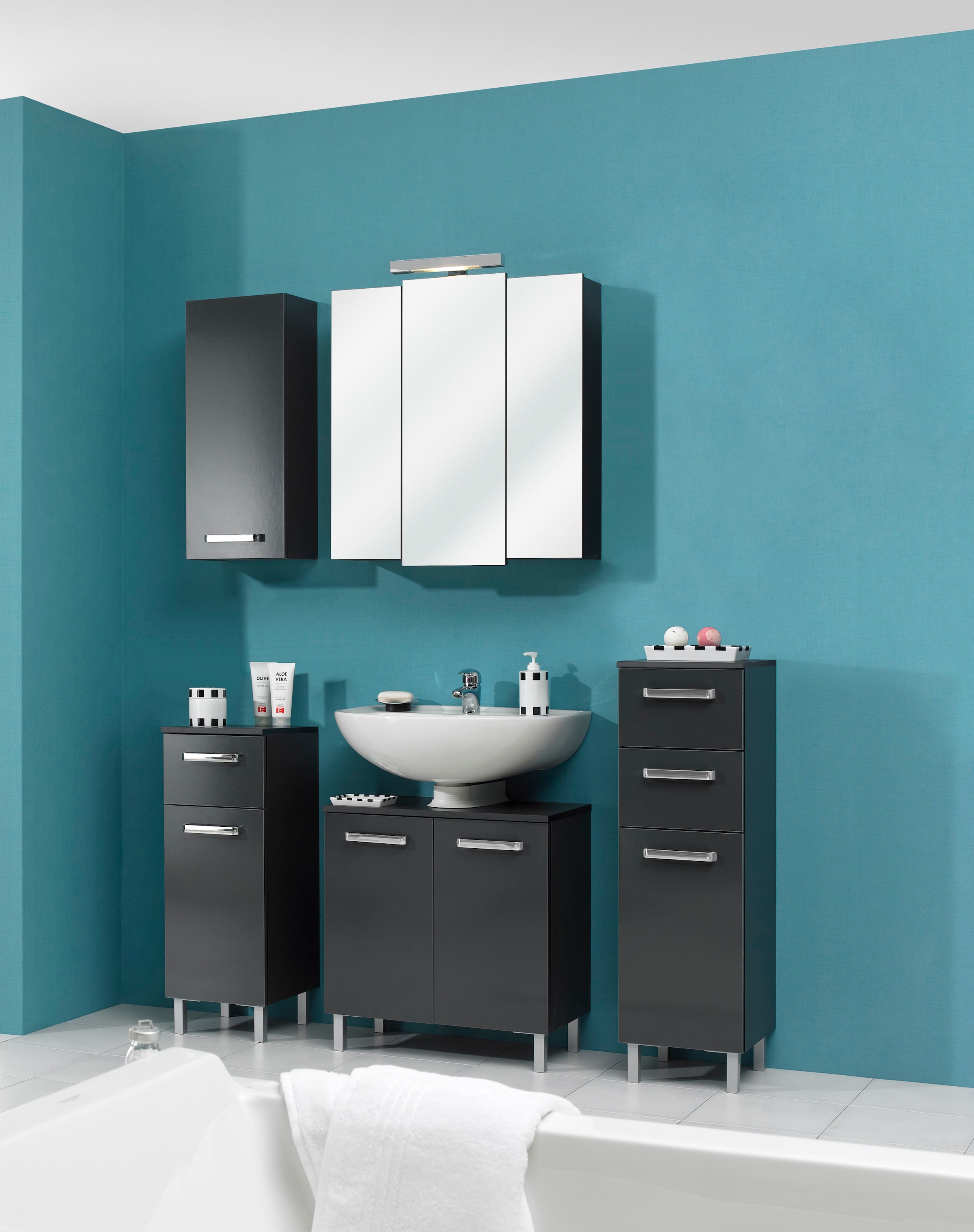 Saphir Unterschrank »Quickset Badschrank mit 1 Tür, 2 Schubladen, 30 cm breit« Badezimmer-Unterschrank inkl. Türdämpfer, Griffe in Chrom Glanz