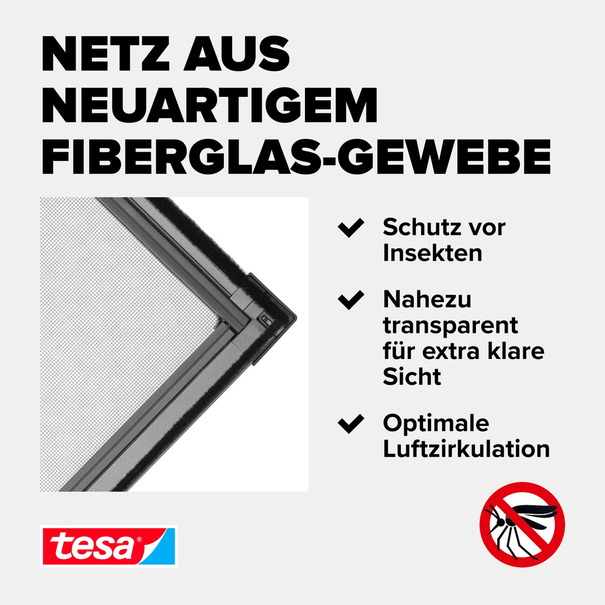 tesa Fliegengitter-Gewebe »Insect Stop Fliegengitter Ersatzrolle Fiberglas-Gewebe - 1.0 m x 1.2 m«, Mückennetz für Fenster - Ersatz-Rolle