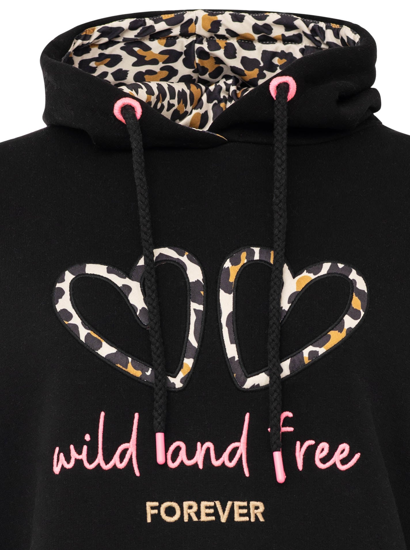 Zwillingsherz Hoodie »"FOREVER wild"«, zwei gestickte Herzmotive, Leo-Design, Kapuze, Kängurutasche
