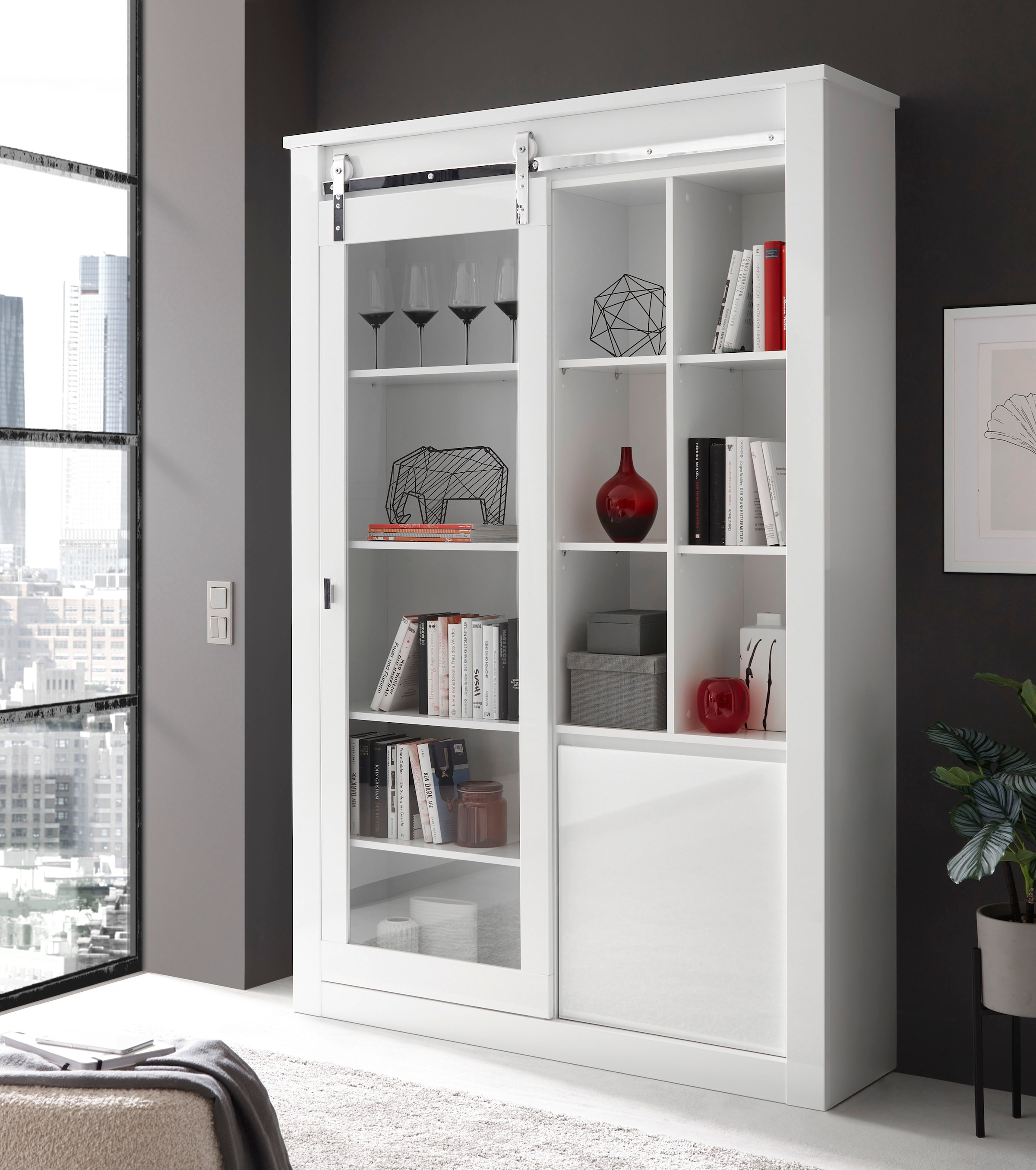 Home affaire Vitrine »Daytona, moderner Hochschrank, Glasvitrine in Weiß Hochglanz«