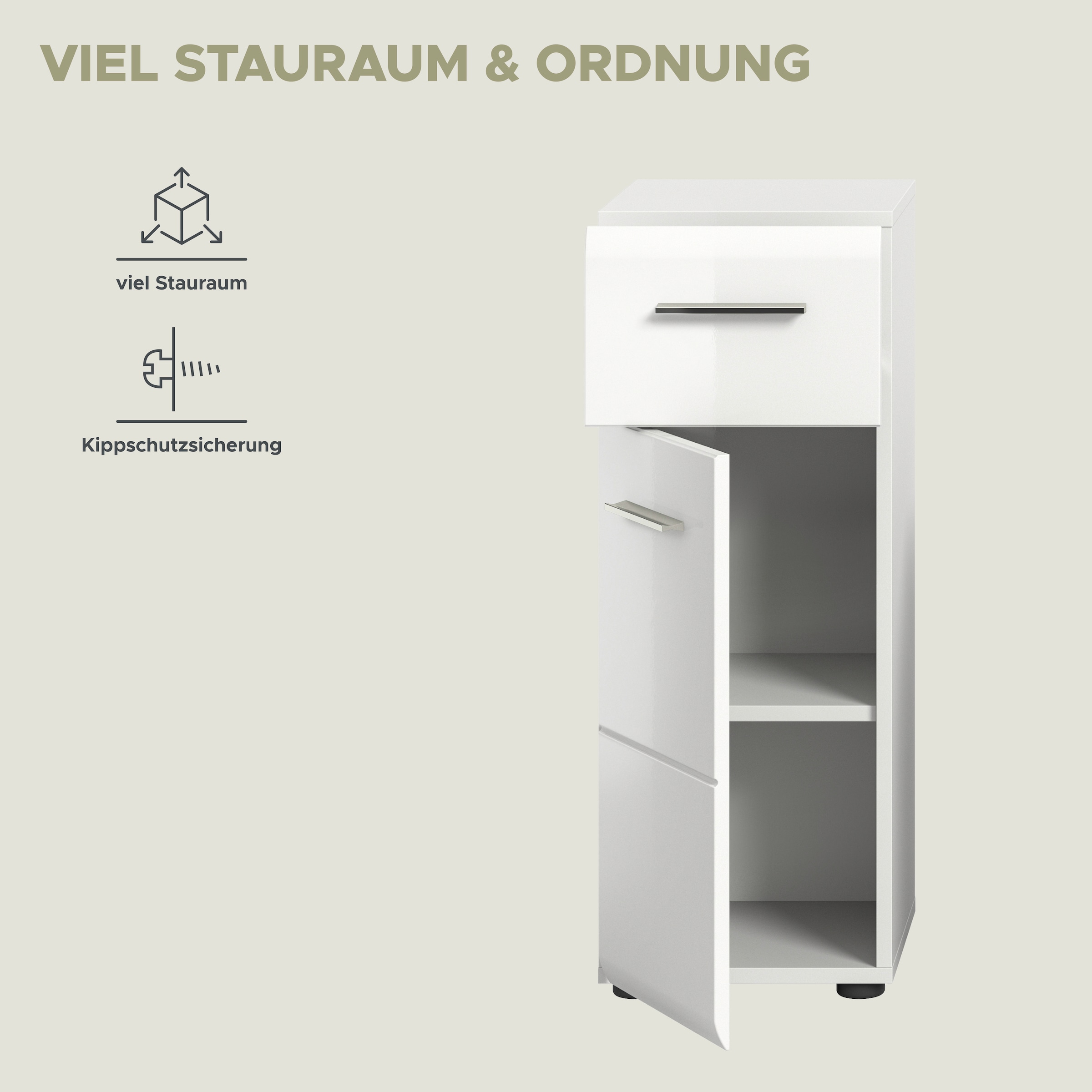 INOSIGN Unterschrank »FLORENZ, TOPSELLER!, Höhe 80 cm, 1 Tür, 1 Schubkasten«, Türanschlag wechselbar, hochwertige MDF Front, Badschrank, Bad