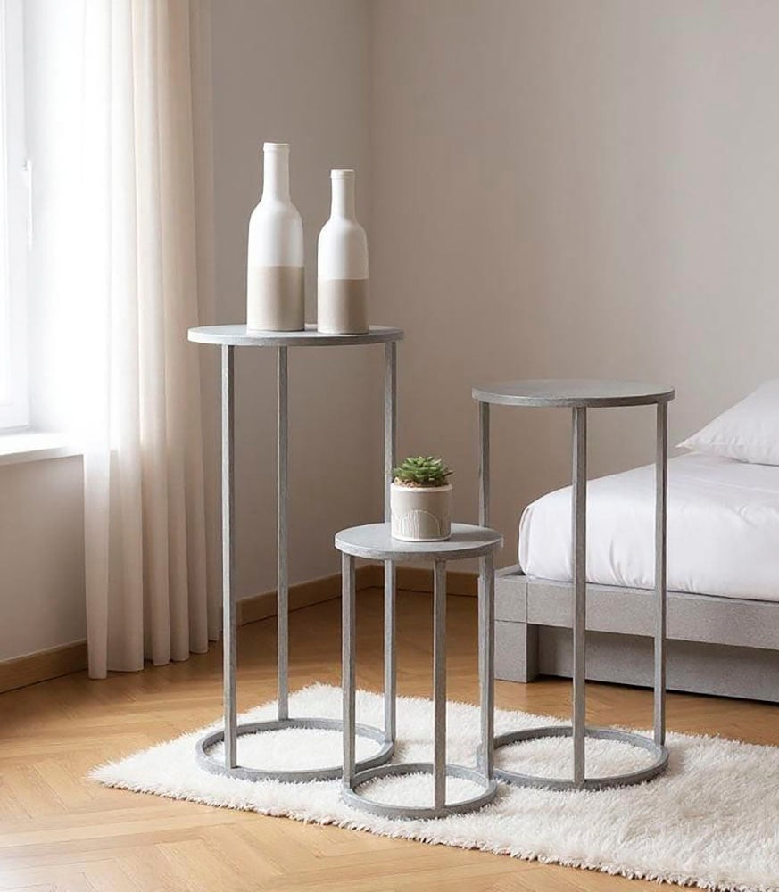HAKU Blumentisch »Blumenpodest, Blumenständer, Pflanzsäule« Set, 3er Set, 3 Stk. tlg. rund - aus Metall Grau - Ø/H 20/50 und 25/60 und 30/70 cm