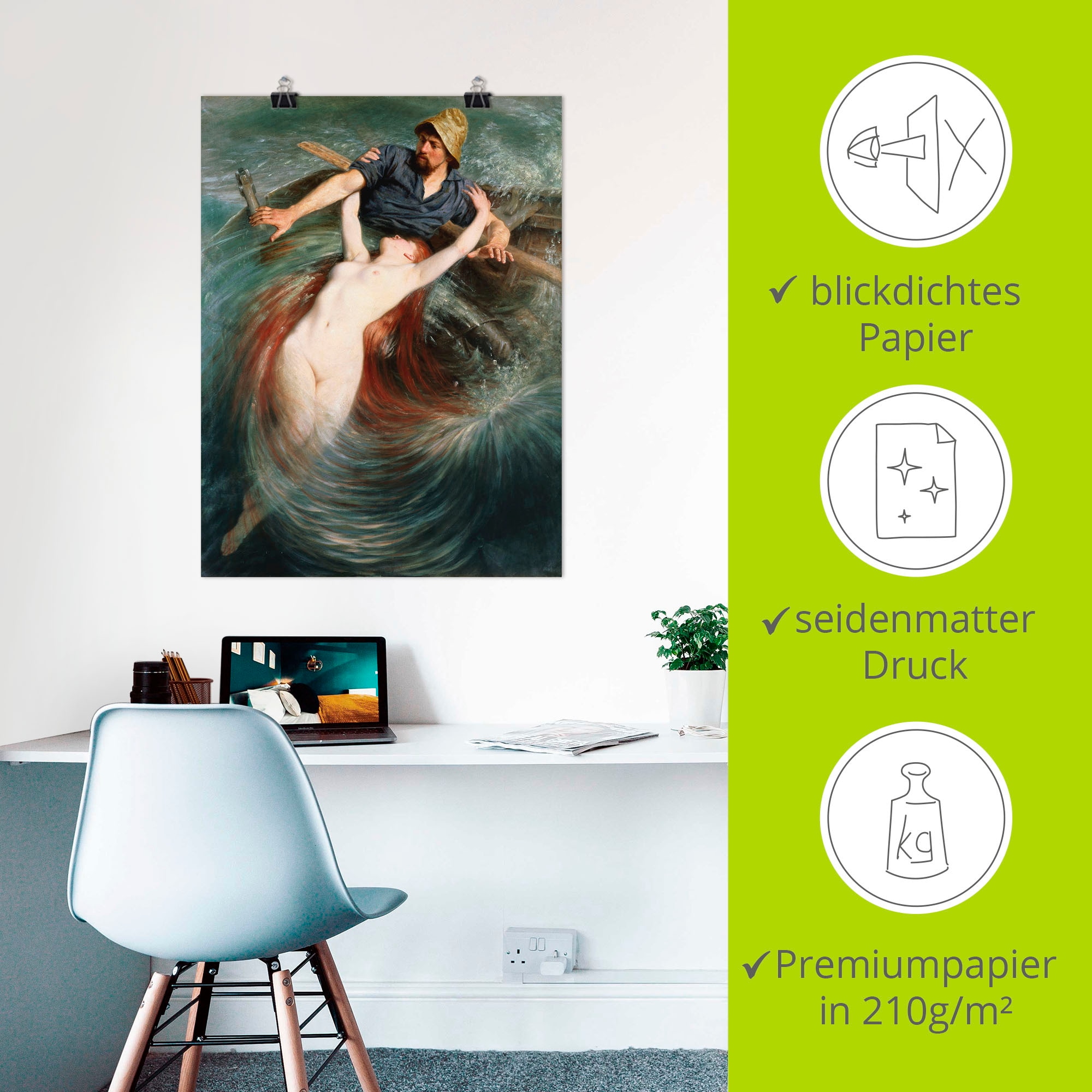 Artland Poster »Ein Fischer in den Fängen einer Sirene.« klassische Fantasie 1 Stk. tlg. ohne Rahmen