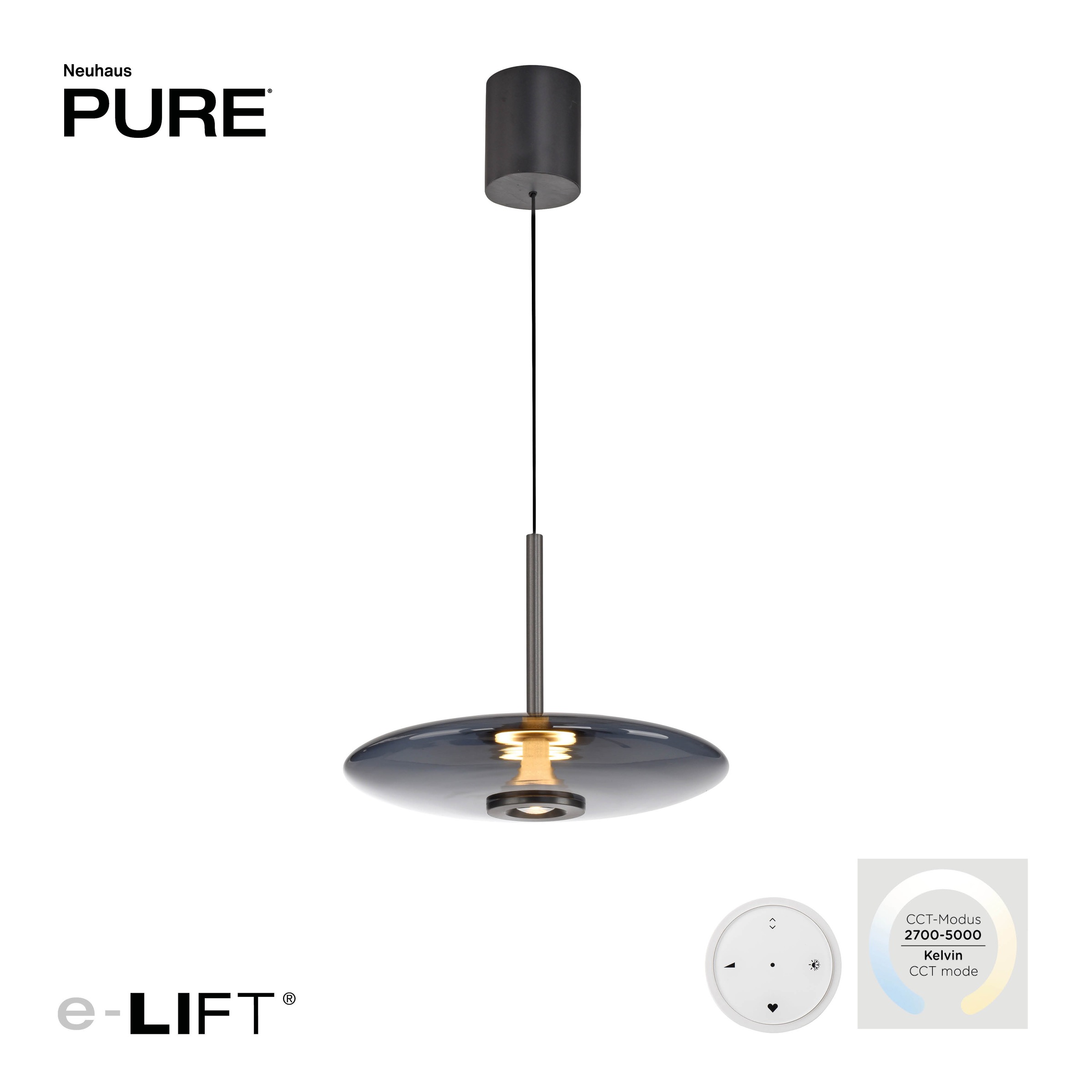 Neuhaus PURE LED Pendelleuchte »PURE E-Vitrum« LED-Board 1 Stk. warmweiß - kaltweiß e-LIFT®-Funktion, CCT, dimmbar über Fernbedíenung
