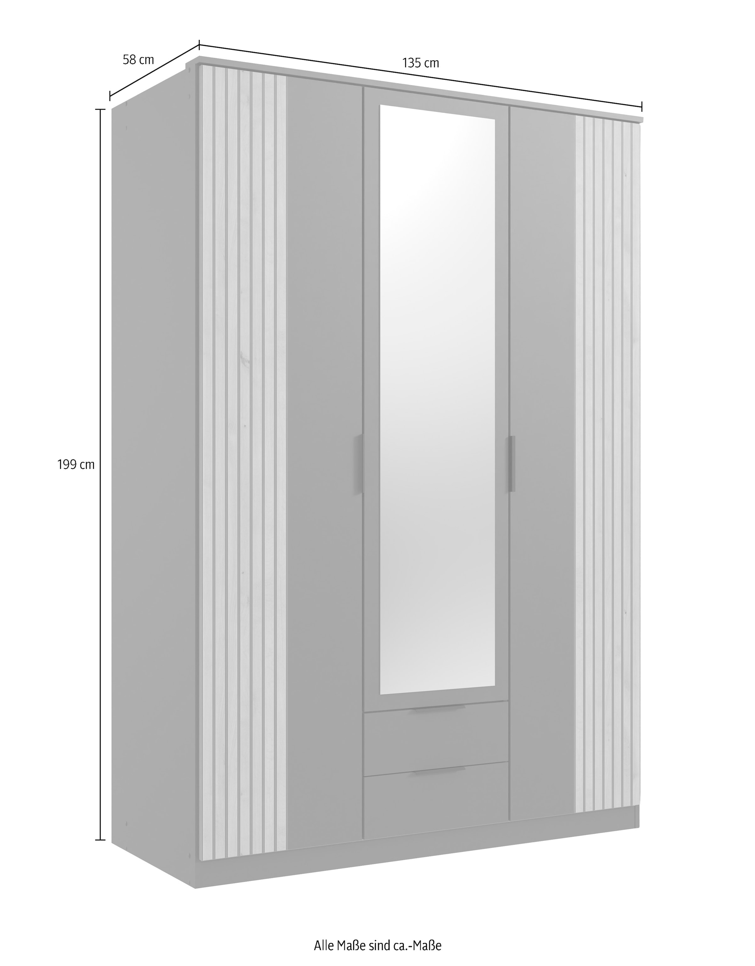 Wimex Drehtürenschrank »Lübeck«, Akustiklamellen Optik, mit Spiegeltüren, 135 oder 180cm breit