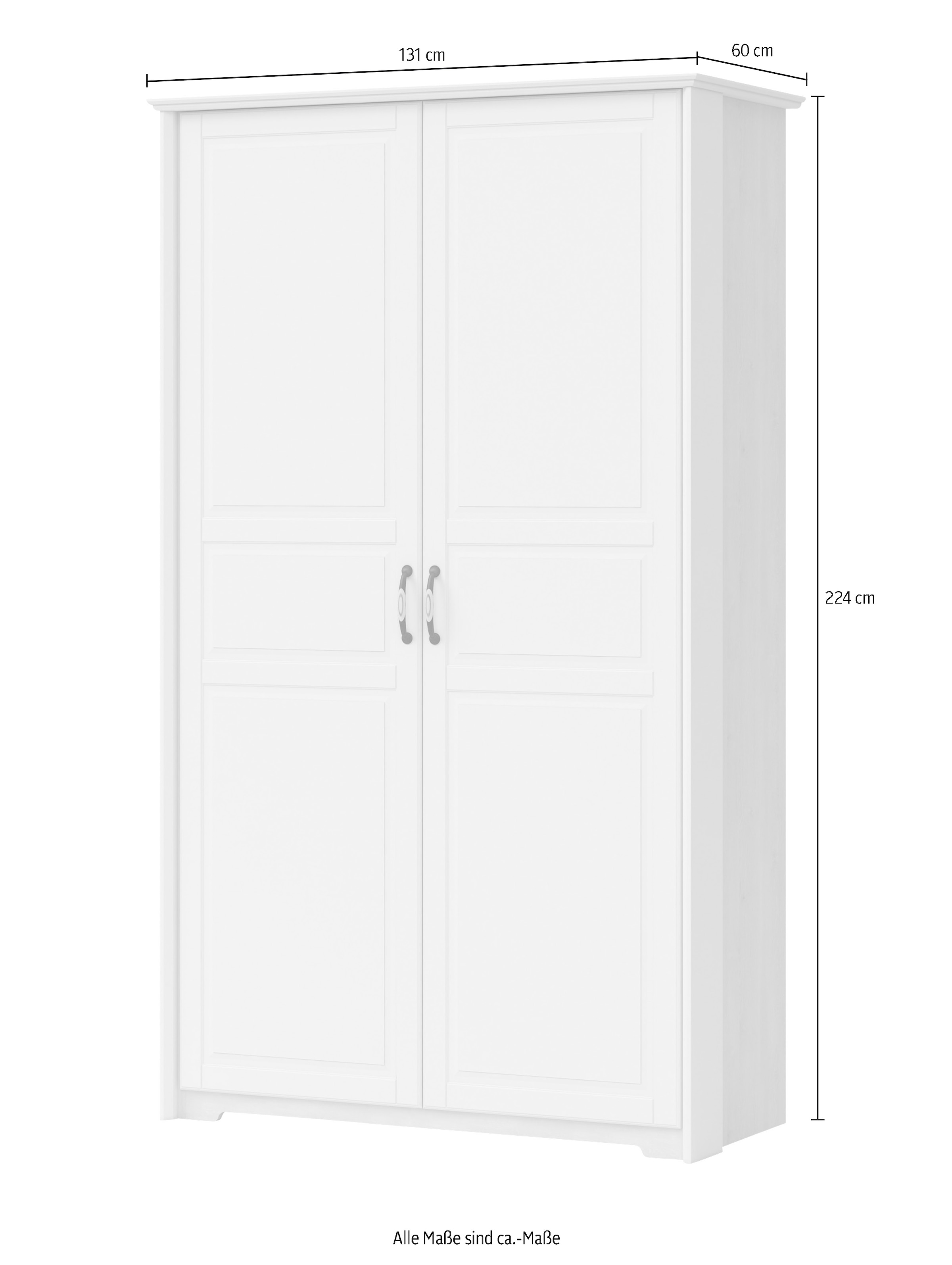 Home affaire Kleiderschrank »Evergreen, wahlweise in 3 Breiten, Höhe 224cm!«, (besonders dekorierter Metallgriff, Kasettenoptik in der Front), im klassischen Landhausstil,FSC-zertifiziert,hochwertige UV Lackierung