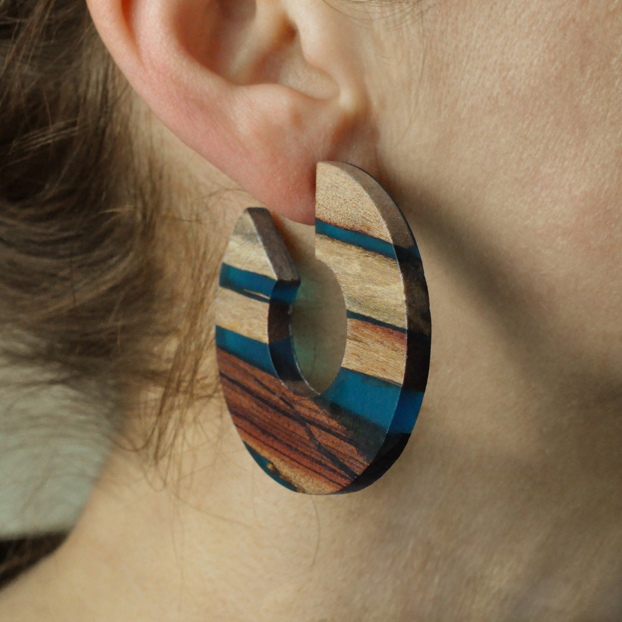 Steuer Paar Creolen »Holz Acryl Petrol«