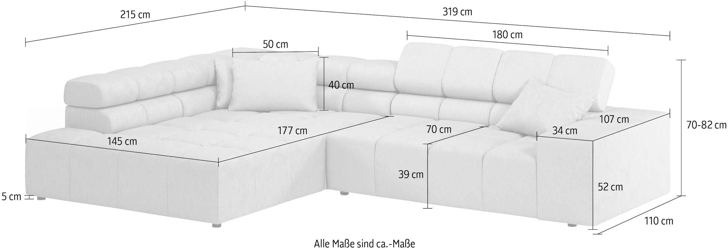 Home affaire Ecksofa »Ancona incl. Kopfteilverstellung, OTTOs Choice, Breite 319cm, L-Form« wahlweise motorische Sitztiefenverstellung, auch in Cord + Easy Care