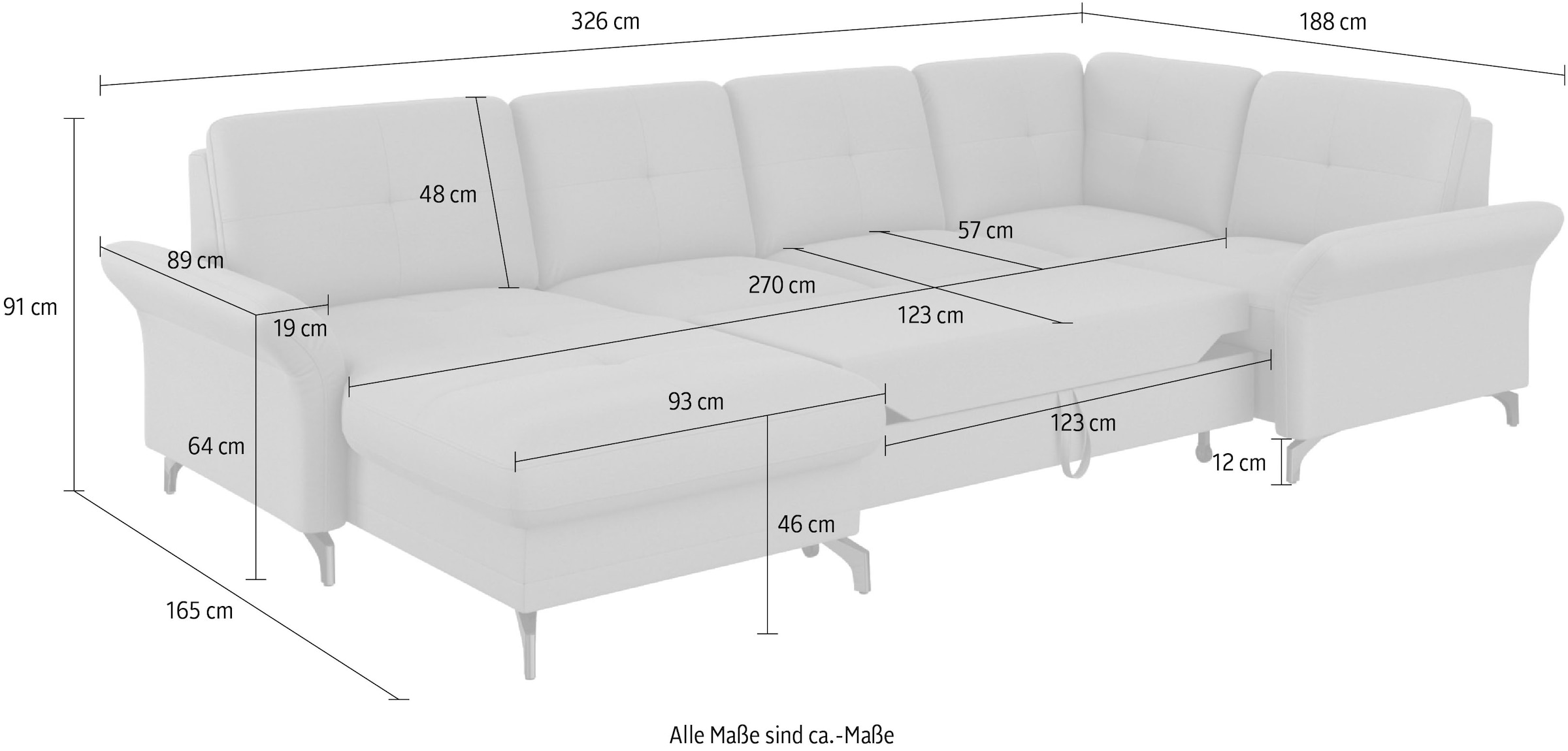 Places of Style Wohnlandschaft »Calando U-Form«, wahlweise mit Bettfunktion, Bettkasten und Armteilfunktion