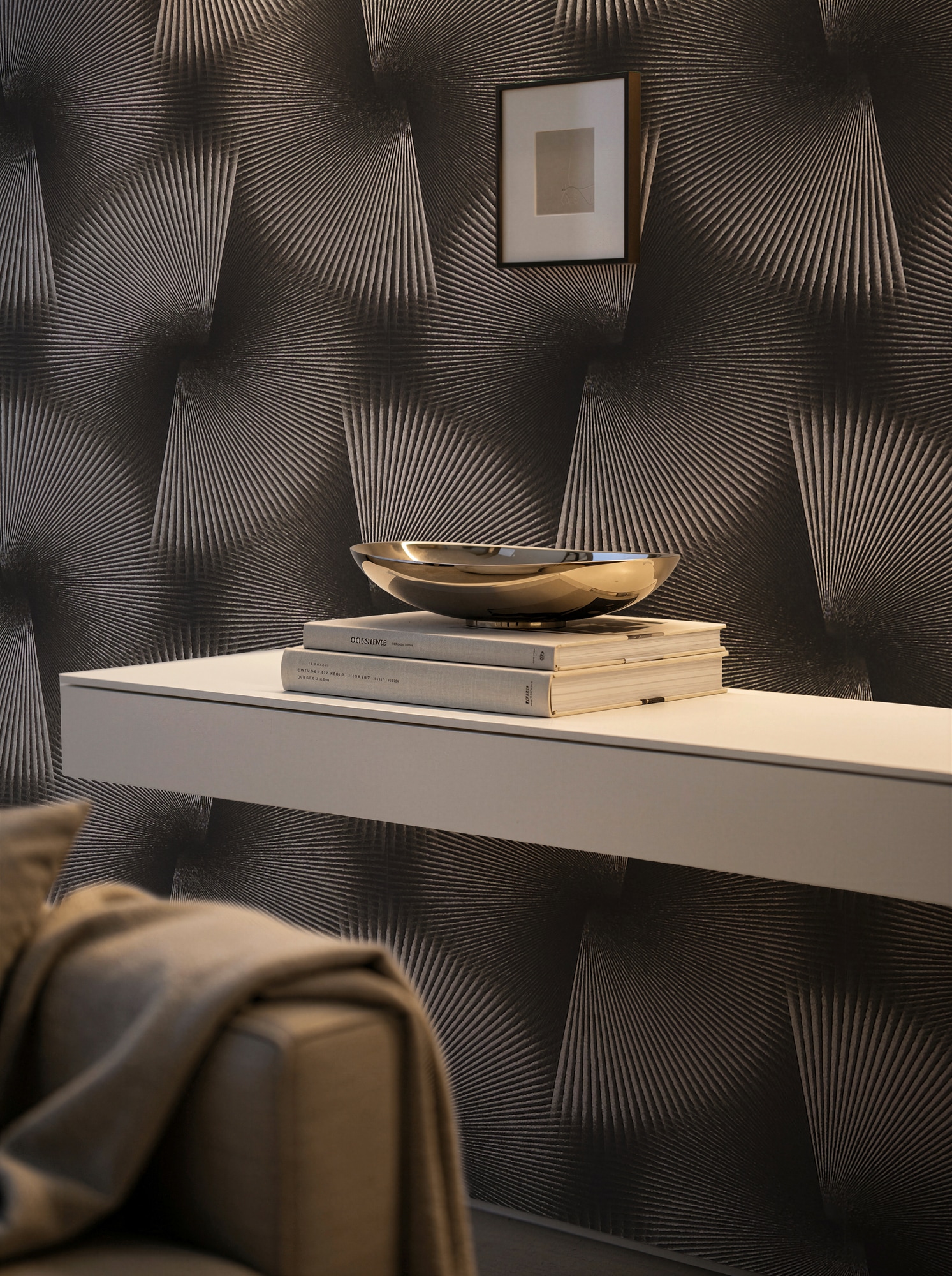 A.S. Création Vliestapete »Trend Spectrum Fan – Glamouröse 3D-Fächeroptik Vliestapete« 3D-Optik | geometrisch | glänzend strukturiert Grafisches Fächermotiv mit räumlicher Wirkung und edlem Glanz