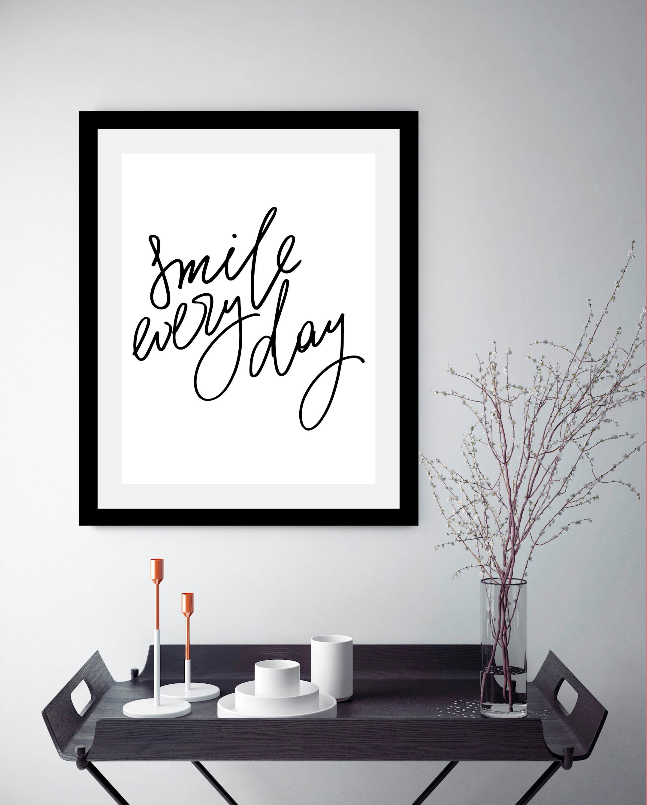 queence Bild »Smile«, Sprüche & Texte-Schriftzug-Schwarz-Weiß-Motivationsbi günstig online kaufen