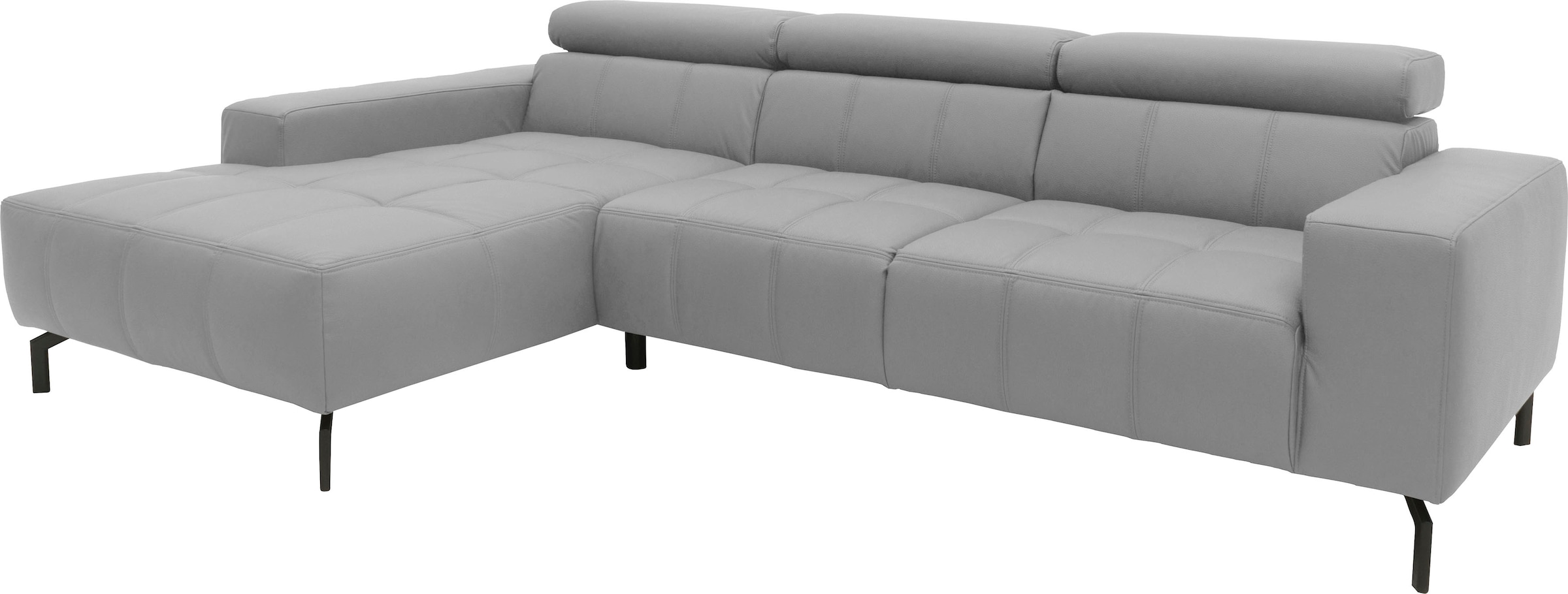 DOMO collection Ecksofa »Cunelli tolle Sitznähte als Designelement, fester Sitzkomfort, L-Form«, wahlweise mit 6-fach verstellbarer Kopfteilverstellung, bodenfrei