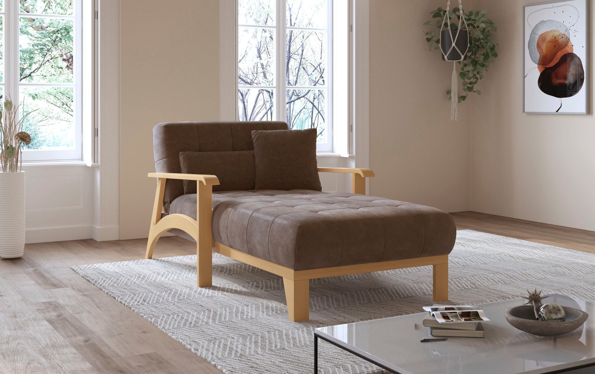 sit&more Recamiere »Billund«, Armlehnen aus eichefarbigem Buchenholz, verschiedene Bezüge und Farben