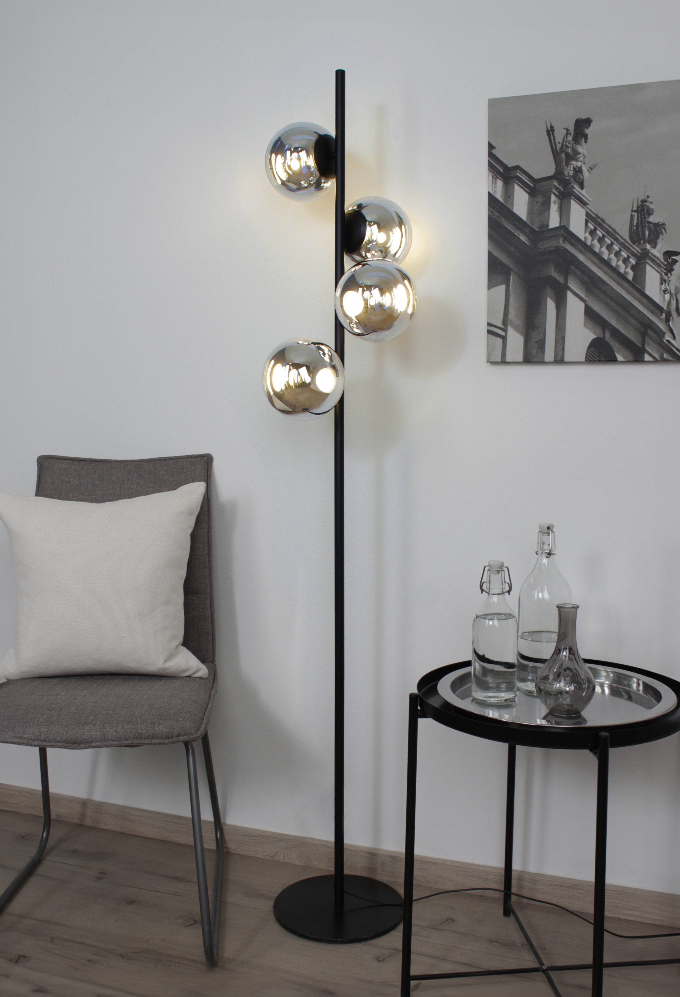 LED-Stehlampe Altaïr silberfarben Höhe 160 cm 4-flammig Glas günstig online kaufen