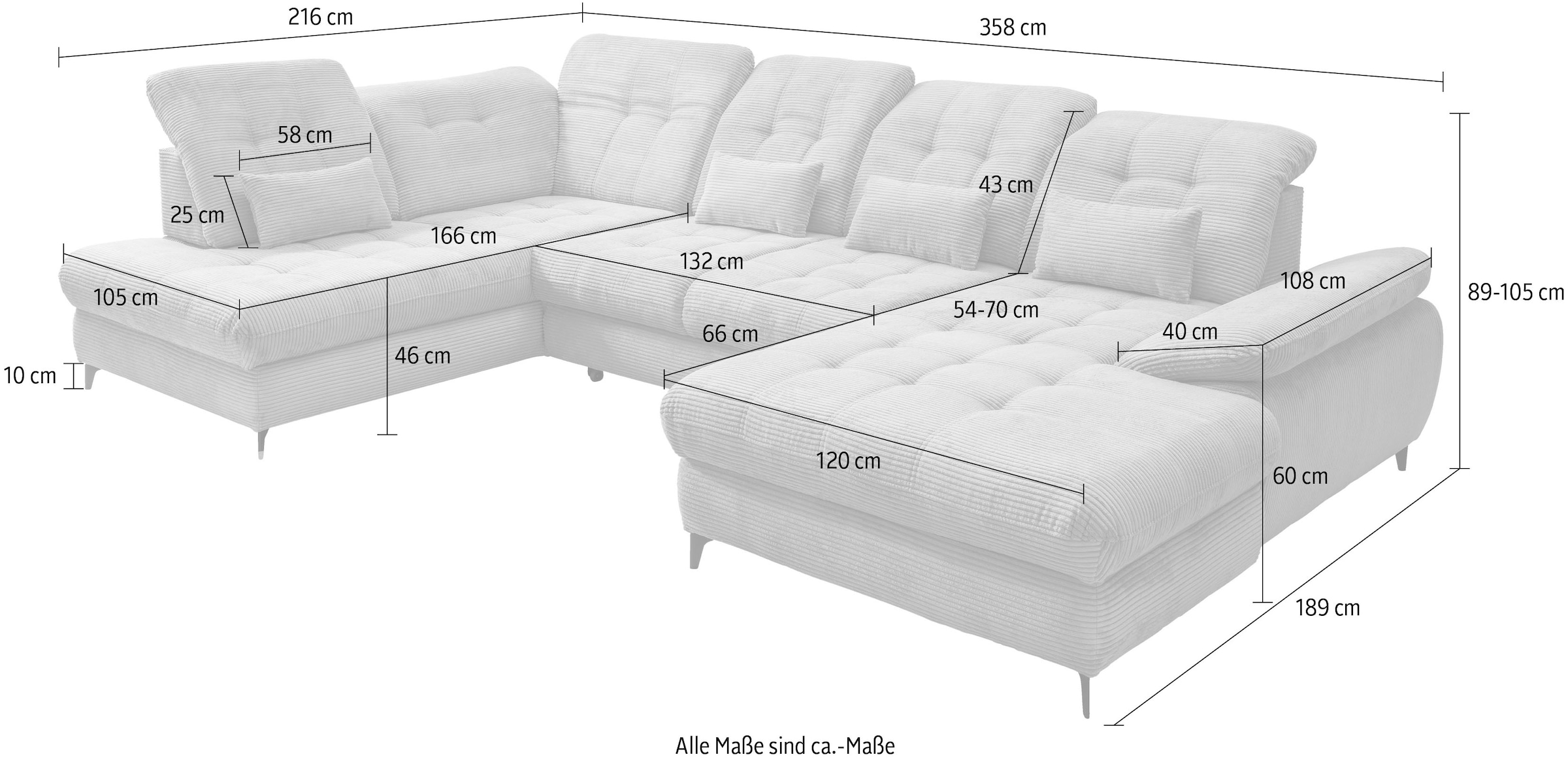 Home affaire Ecksofa »Delphino, Multifunktionen, 358 x 216 cm, modern & bequem« Microfaser, L-Form, Bettfunktion, Nierenkissen, Verstellungen