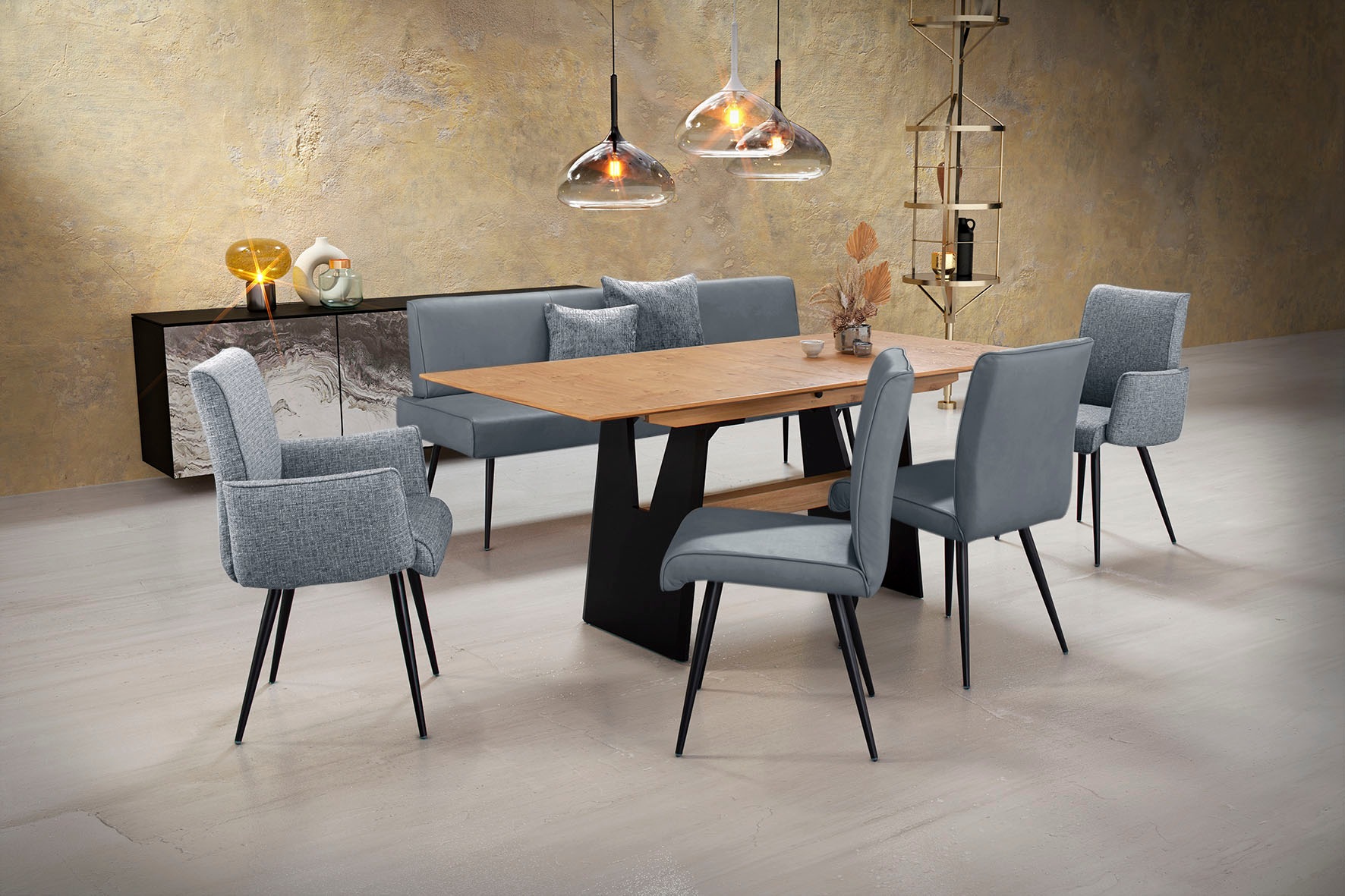 K+W Komfort & Wohnen Essgruppe »Giacomo I« Polsterbank, 2 Stühle und 2 Arml günstig online kaufen