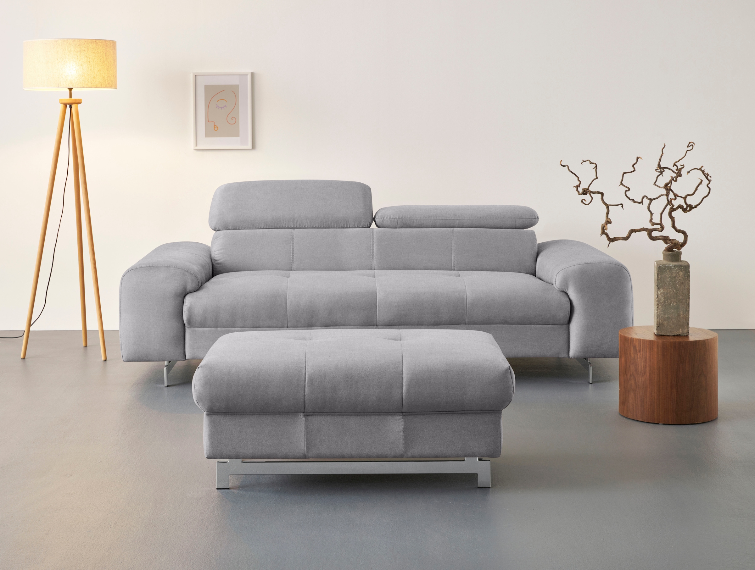 COTTA 3-Sitzer »Chef«, Big-Sofa mit Kopfteilverstellung, edle Metallkufen