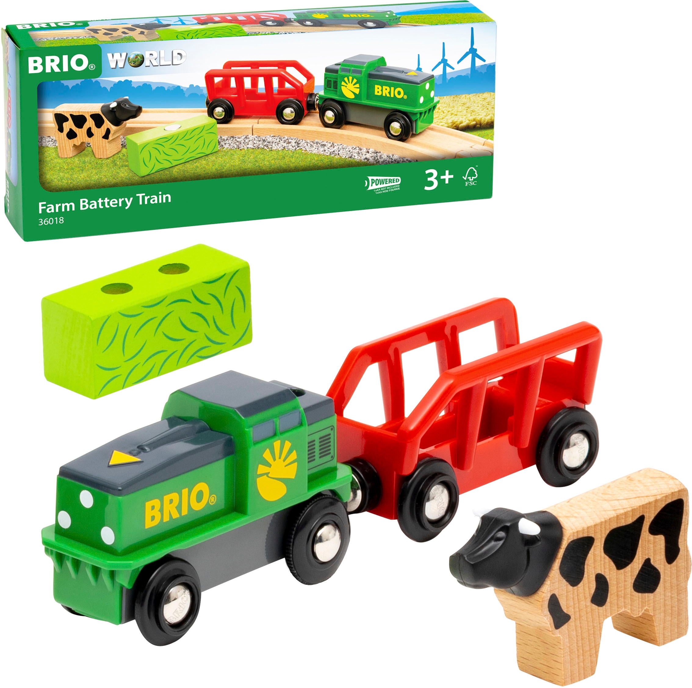 Spielzeug-Eisenbahn »BRIO® WORLD, Bauernhof Batterie-Zug«, FSC®- schützt Wald - weltweit