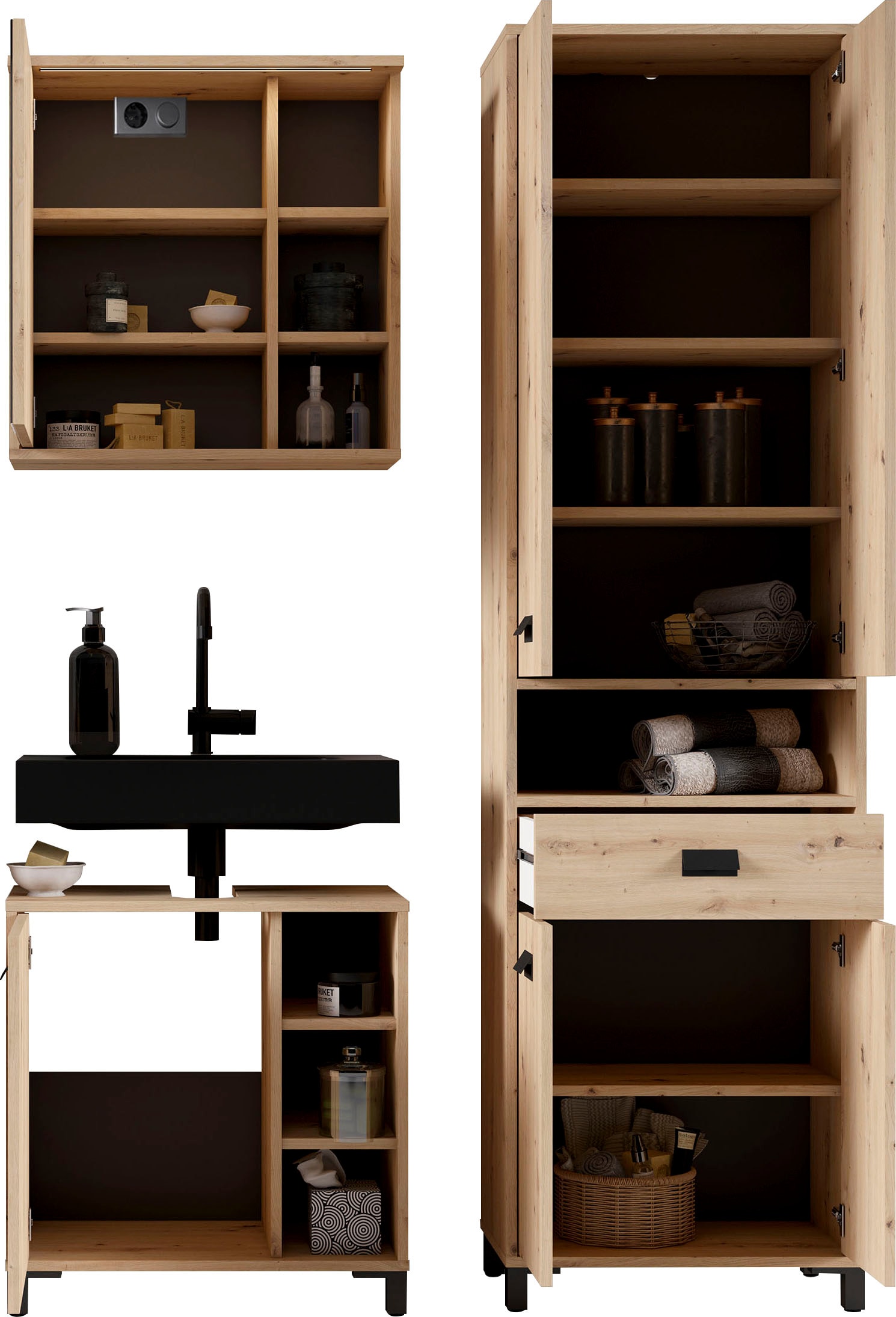 byLIVING Waschbeckenunterschrank »Wellness«, (1 St.), 60cm Waschbeckenunterschrank mit Metallgriff und viel Stauraum.