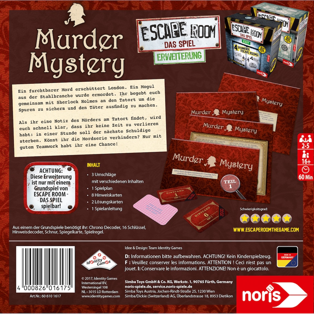 Noris Spiel »Erweiterungsspiel, Escape Room: Murder Mystery«, Made in Germany