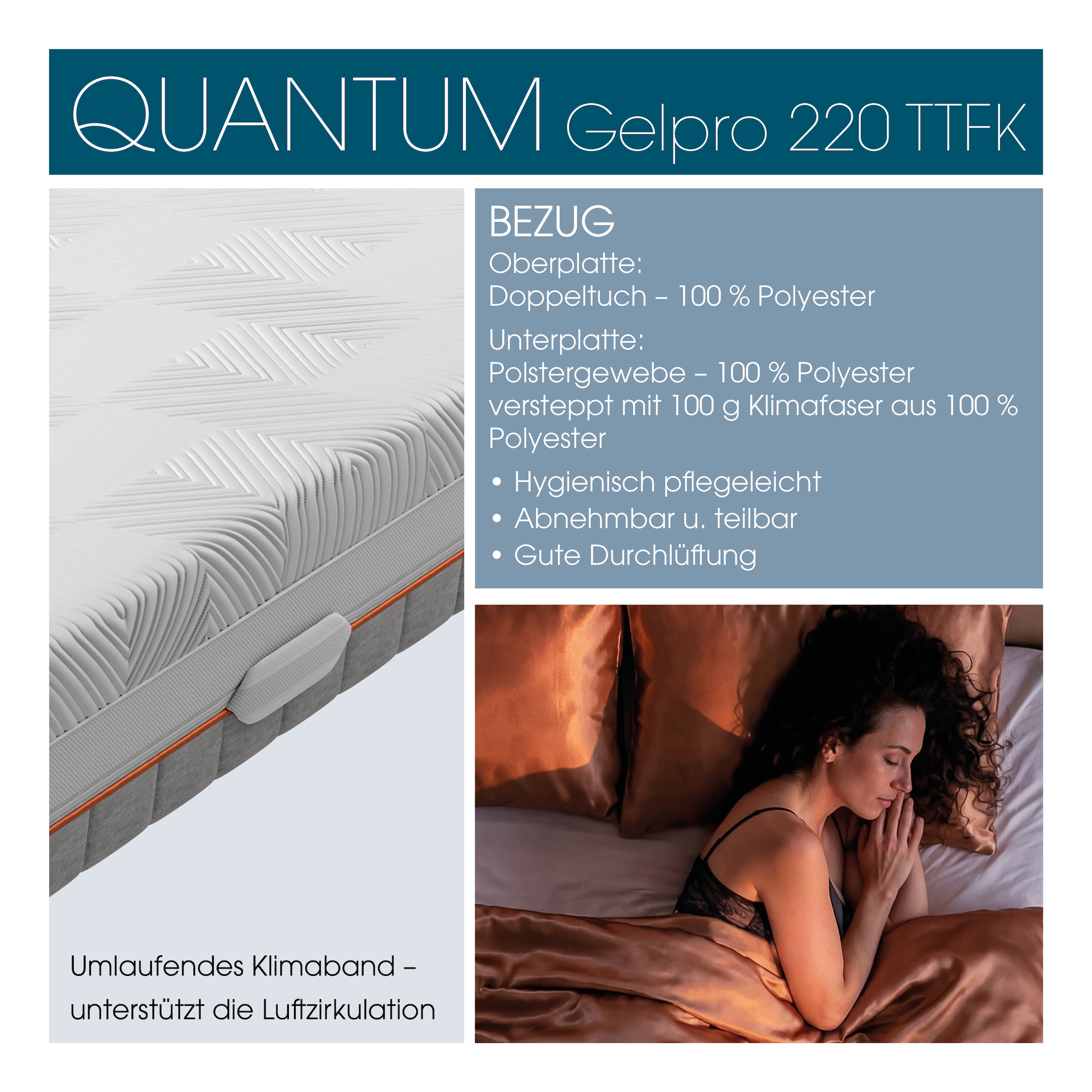 Schlaraffia Taschenfederkernmatratze »Matratze, 7 Zonen, GelPro Quantum 220, Taschenfederkern« 22 cm hoch 1.000 Federn 1 Stk. tlg. 1000er Federkern (bei 100x200cm), Gelschaumauflage, atmungsaktiv