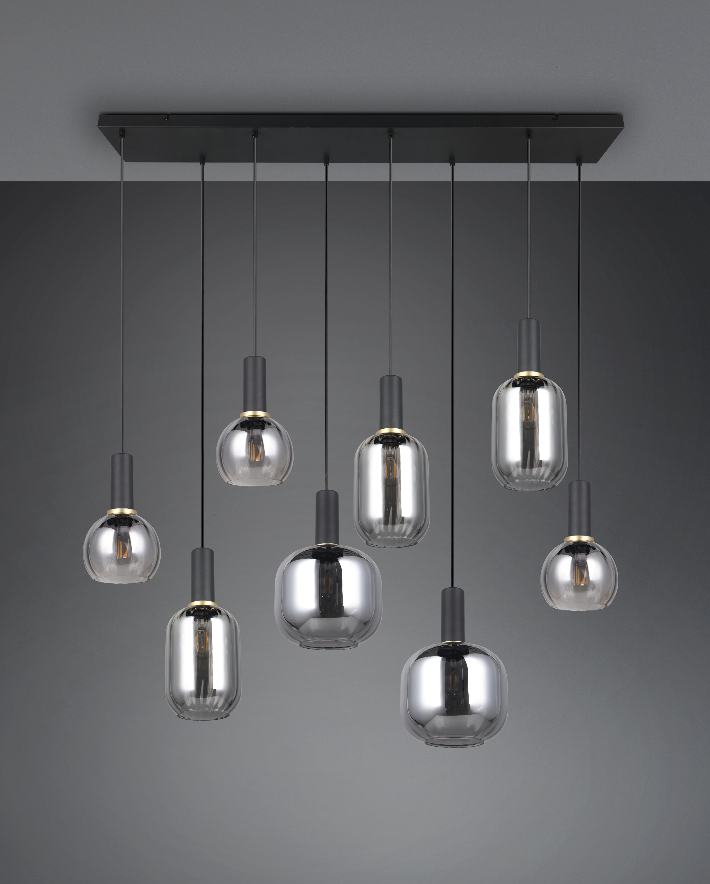 TRIO Leuchten Pendelleuchte »DIVA, E27 Hängelampe 8-flammig mit Glasschirm, exkl 8xE27 max 10W«, 8 flammig, Leuchtmittel E27 | Leuchtmittel wechselbar, höhenverstellbar bis max 150cm Hängeleuchte 120x32 cm Wohnzimmer Küche