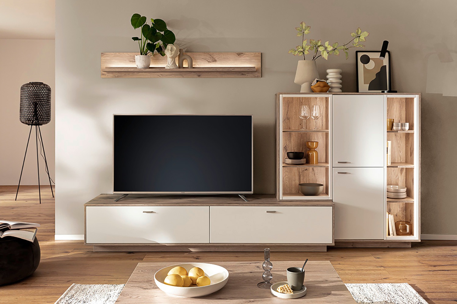MCA furniture Wohnwand »SANTERNO«, (Komplett-Set, 3 St., 3-teilg), Wohnzimmer Set (3-tlg.), Türen & Schubkästen gedämpft, Breite 287 cm