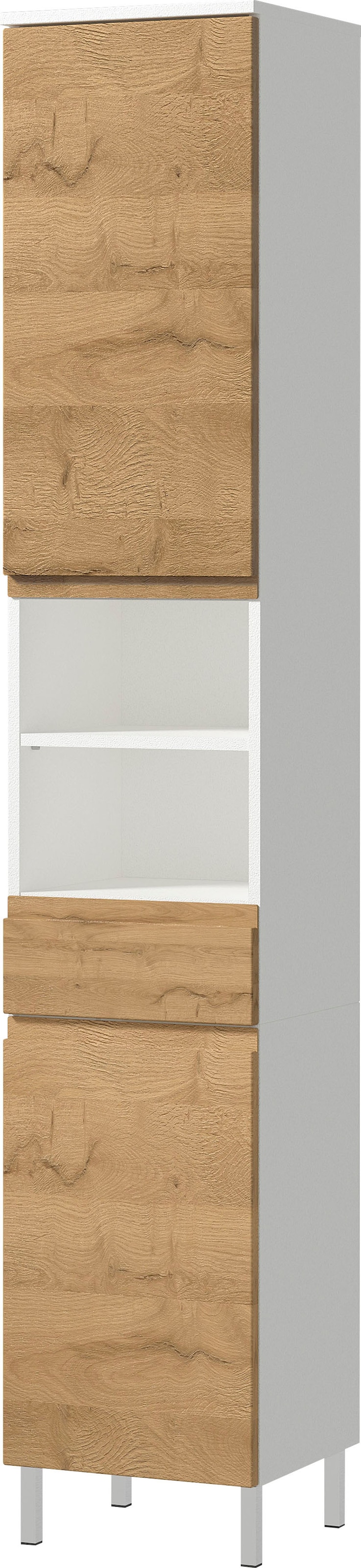 GERMANIA Badmöbel-Set »Torrance«, (4 St.), Unterschrank, Spiegelschrank mit Beleuchtung, Kommode und Hochschrank