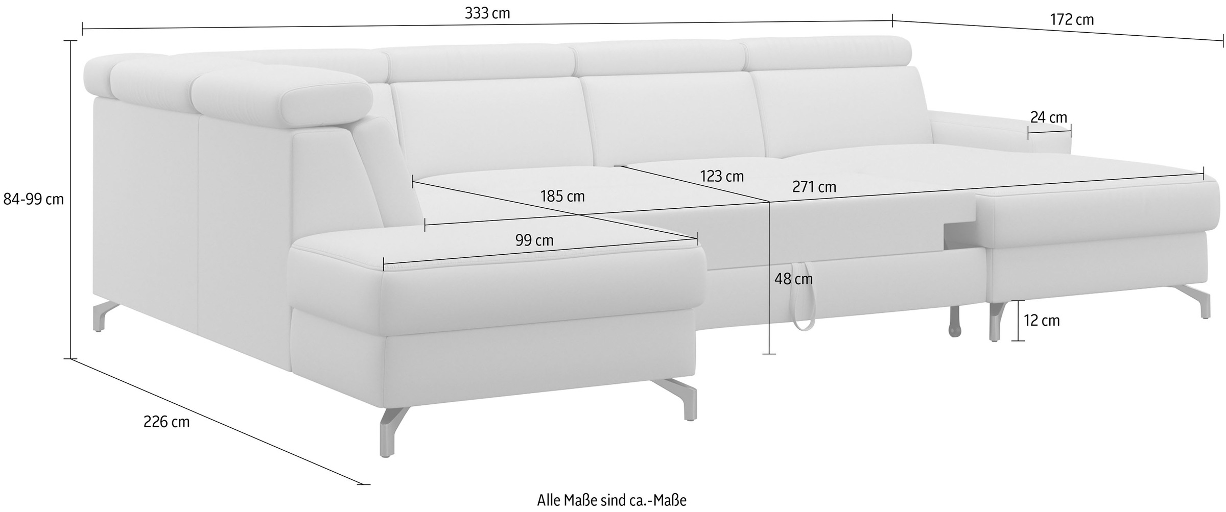 sit&more Wohnlandschaft »Scarlett U-Form«, inklusive Kopfteilverstellung, wahlweise mit Bettfunktion, Bettkasten