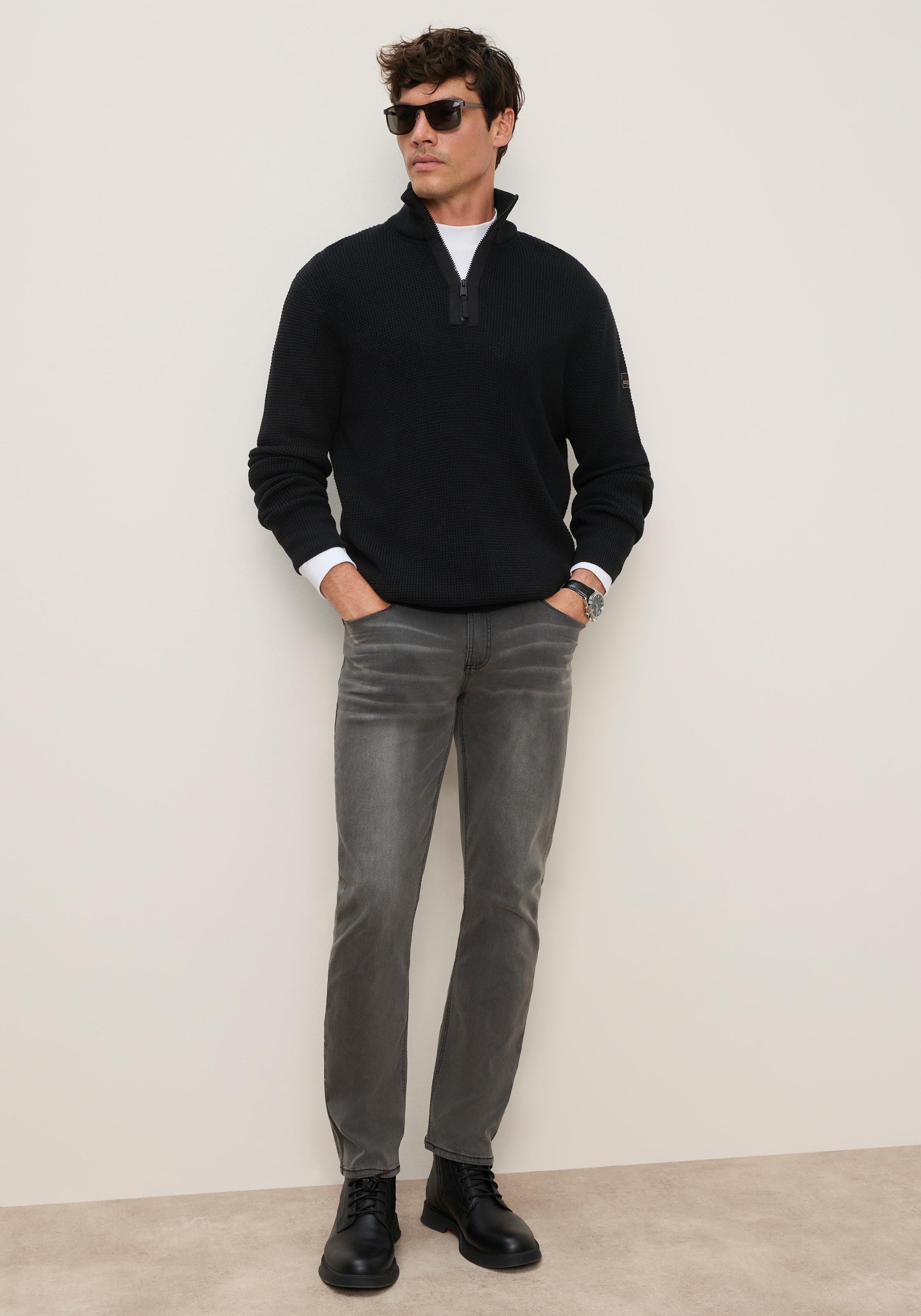 Bruno Banani Troyer mit Reißverschluss, Regular Fit, aus Baumwolle, unifarben, Langarm