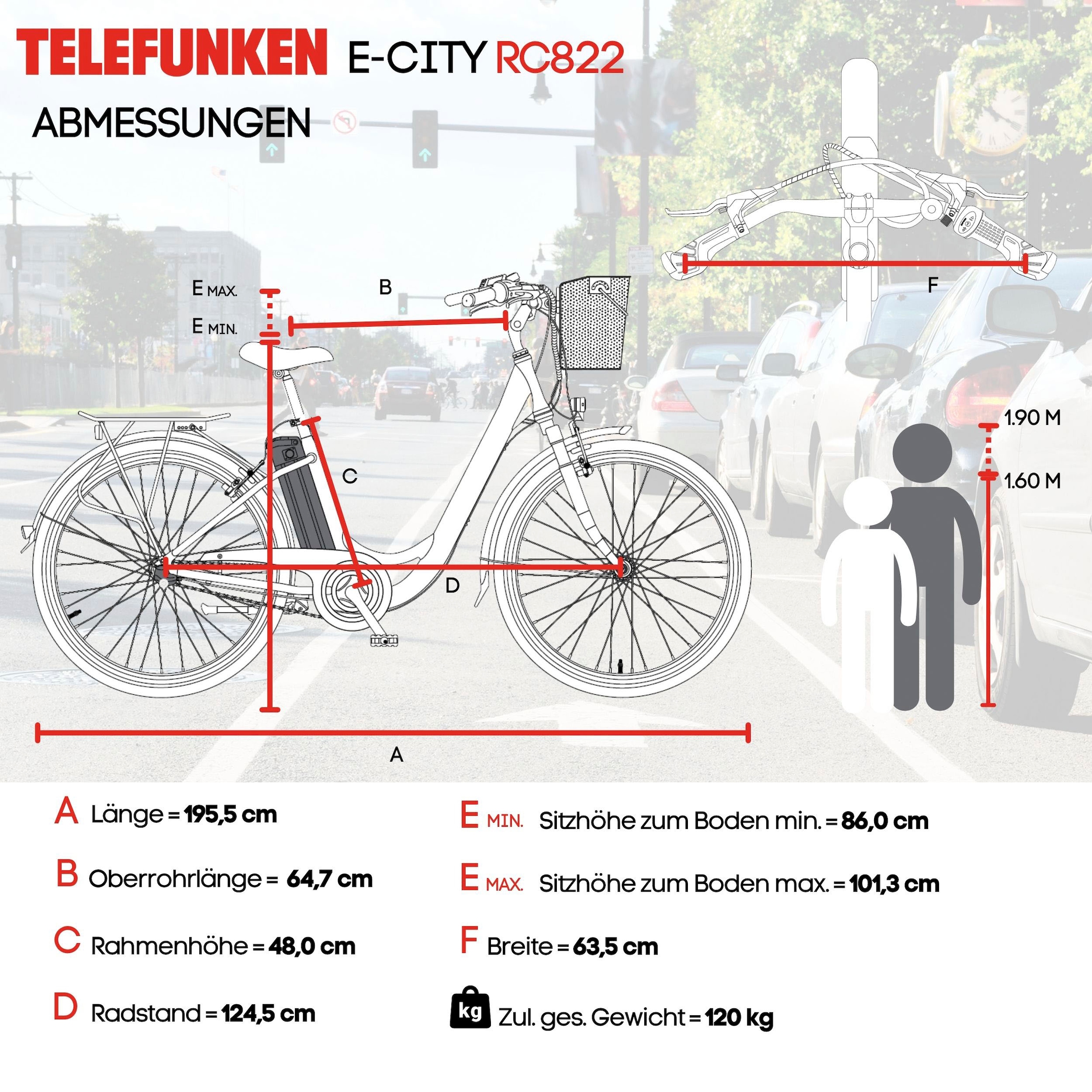 Telefunken E-Bike »Multitalent RC822«, 7 Gang, Shimano, Tourney, Frontmotor 250 W, (ca. 100 km Reichweite-2 V-Bremsen-Beleuchtung-Straßenzulassung), Elektrofahrrad, Damen Herren, 28 Zoll, 36,9 V, 531,3 Wh Akku, Pedelec
