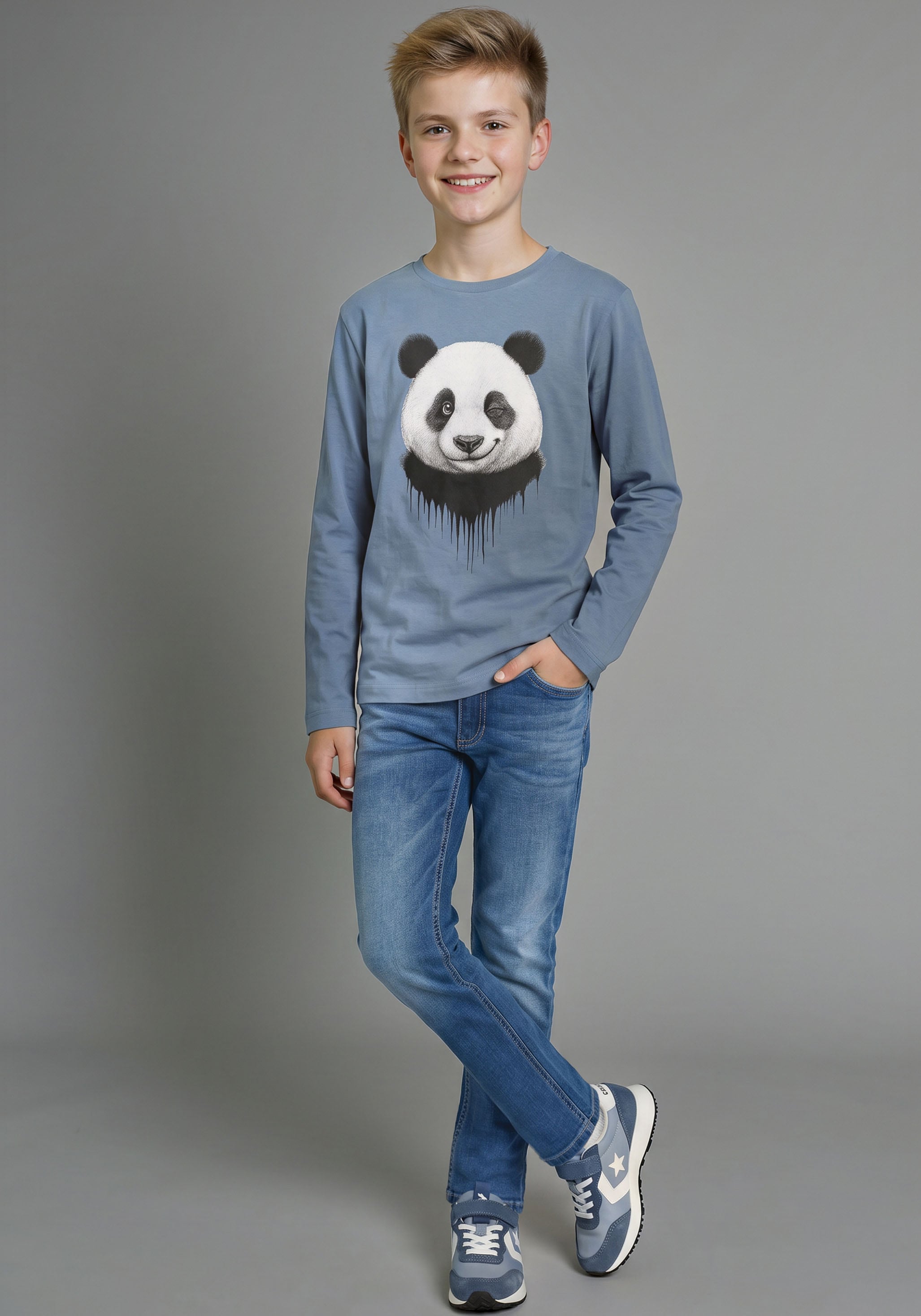 KIDSWORLD Langarmshirt »Shirt mit Panda-Print« langärmlig, Basic-Passform, modischer Stil