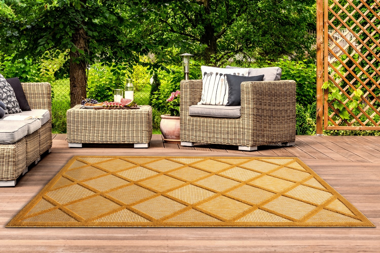Myflair Möbel & Accessoires Teppich »Amara Lagerräumung«, rechteckig, 8 mm Höhe, Uni Farben, Hoch-Tief Effekt, Outdoor geeignet, Balkon, Terrasse