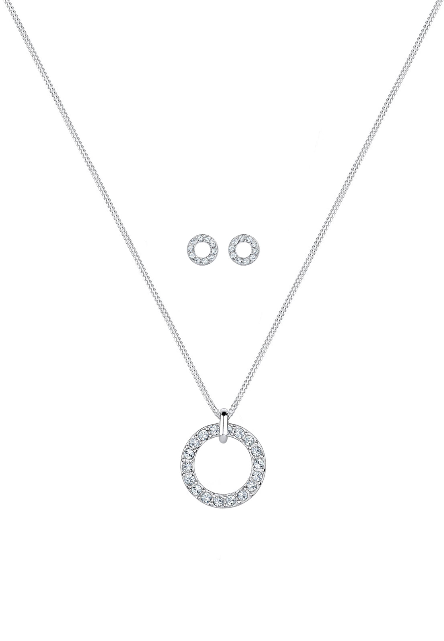 Elli Schmuckset »Kreis Kristalle Ohrring Halskette Set 925 Silber«