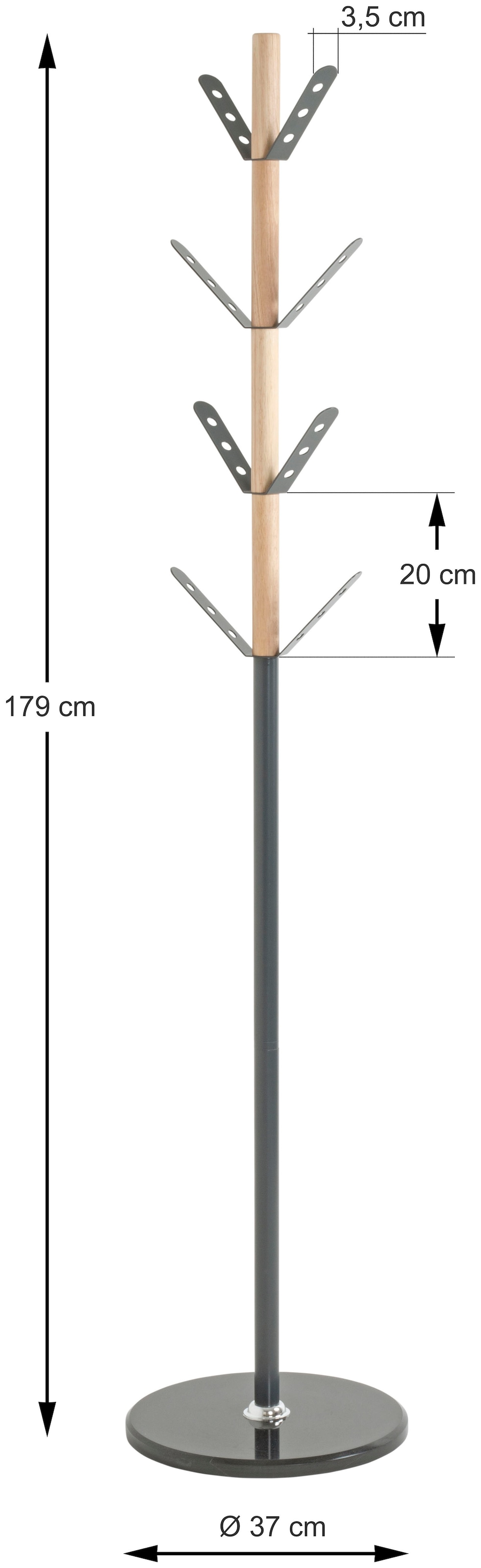HAKU Garderobenständer »Kleiderständer, Standgarderobe,« Garderobenständer rund aus Metall - Ø/H 37/179 cm