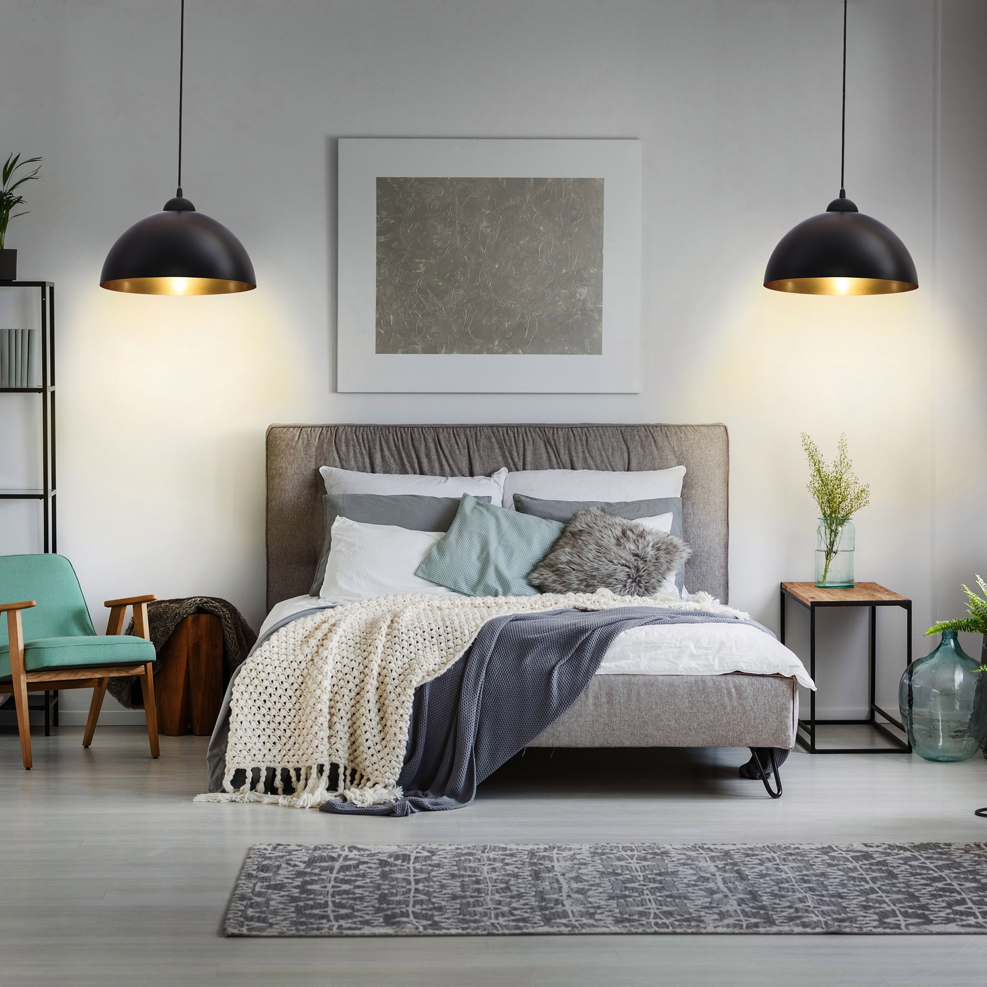 B.K.Licht Pendelleuchte »Auriga«, 2 flammig, Leuchtmittel E27 | ohne Leuchtmittel, LED Design Hängelampe schwarz-gold Hänge-Leuchte Küche Deckenlampe E27