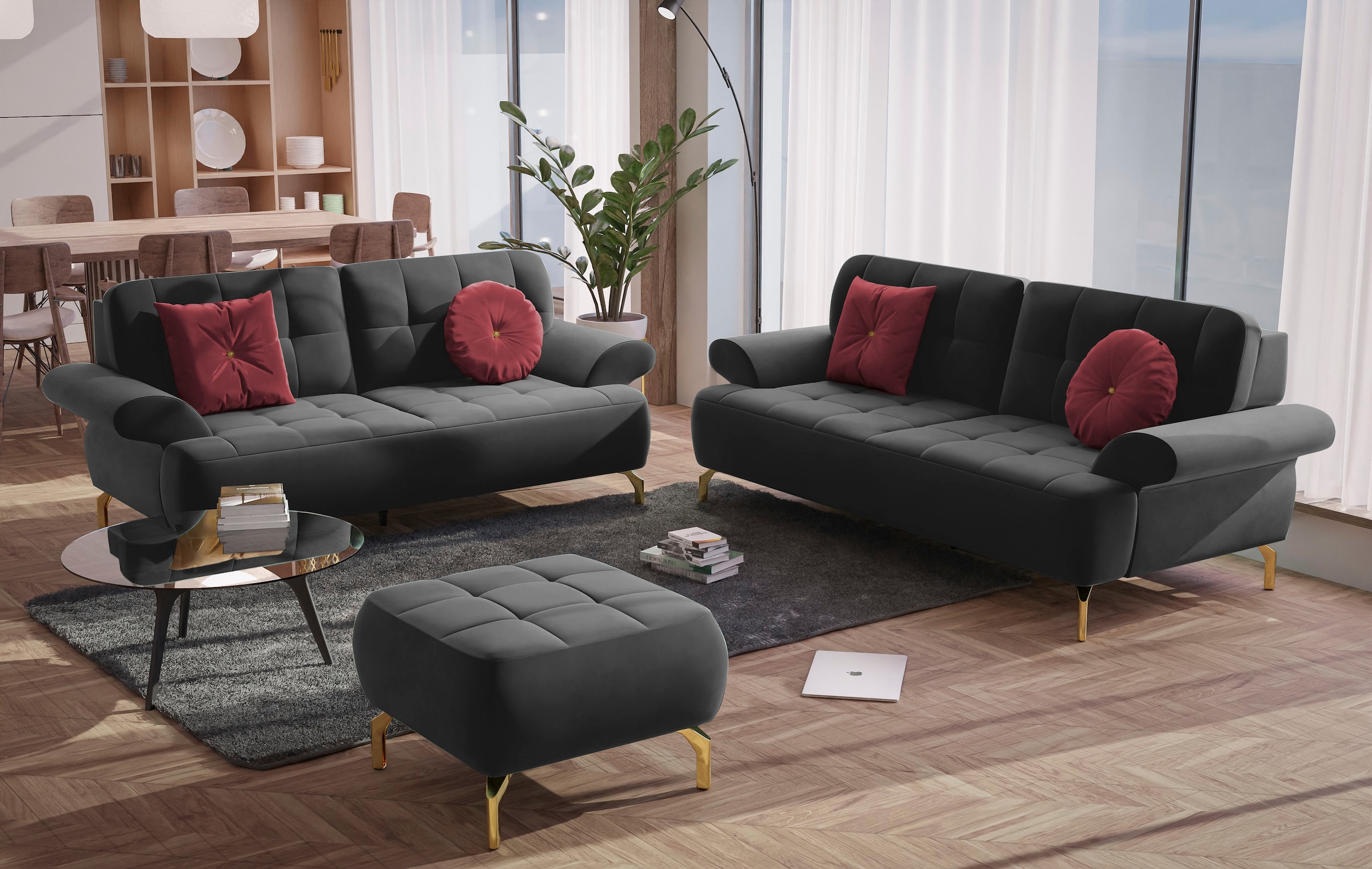 sit&more 2-Sitzer »Orient 1« inkl. 2 Zierkissen mit Strass-Stein, goldfarbene Metallfüße