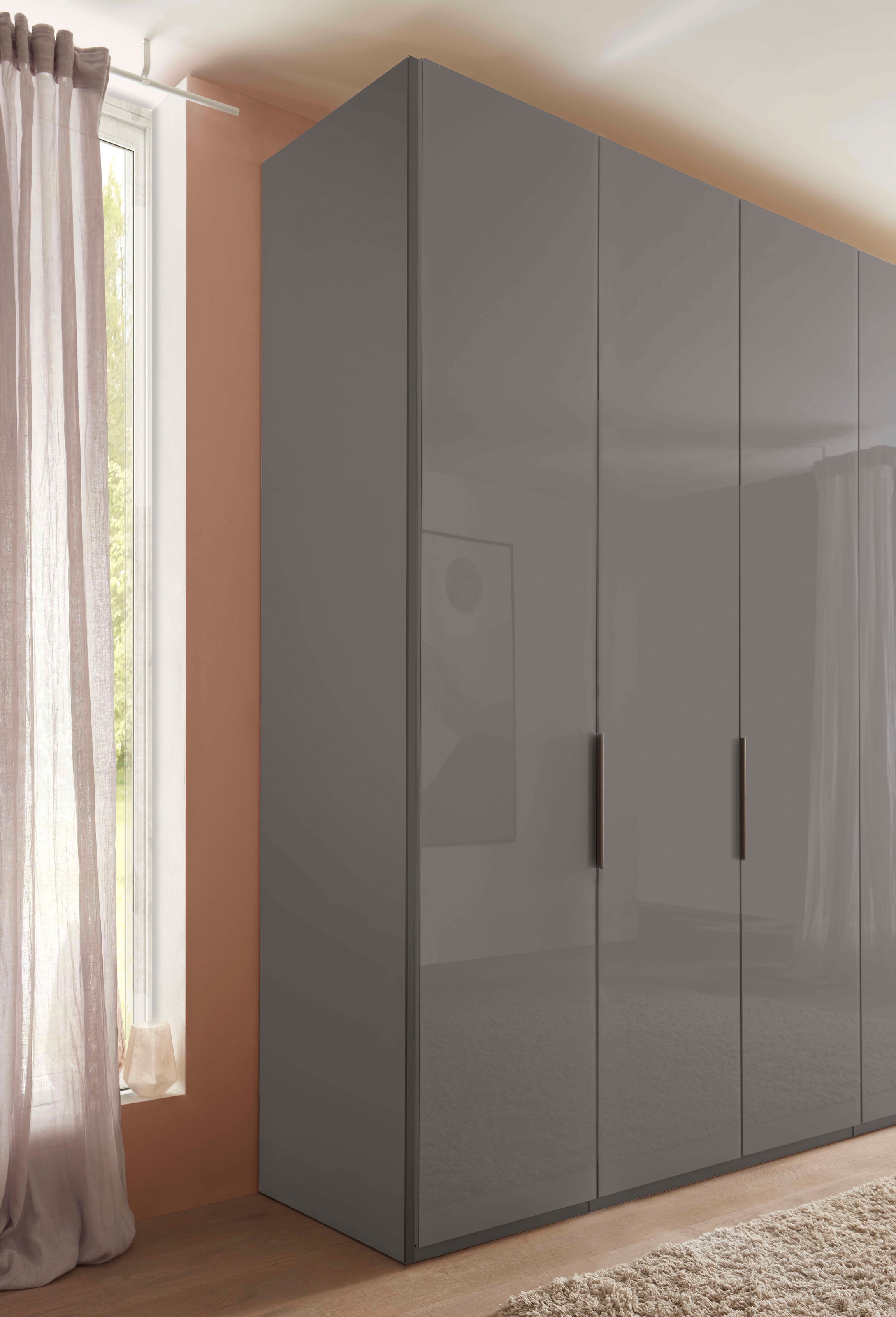 WIEMANN Falttürenschrank »Ohio, Kleiderschrank, Schrank, Garderobe, mit Glasfront, 300 cm« inklusive Einlegeböden & Kleiderstangen, 2 Höhen, MADE IN GERMANY,  inklusive Türdämpfung, hochwertige Glasfront