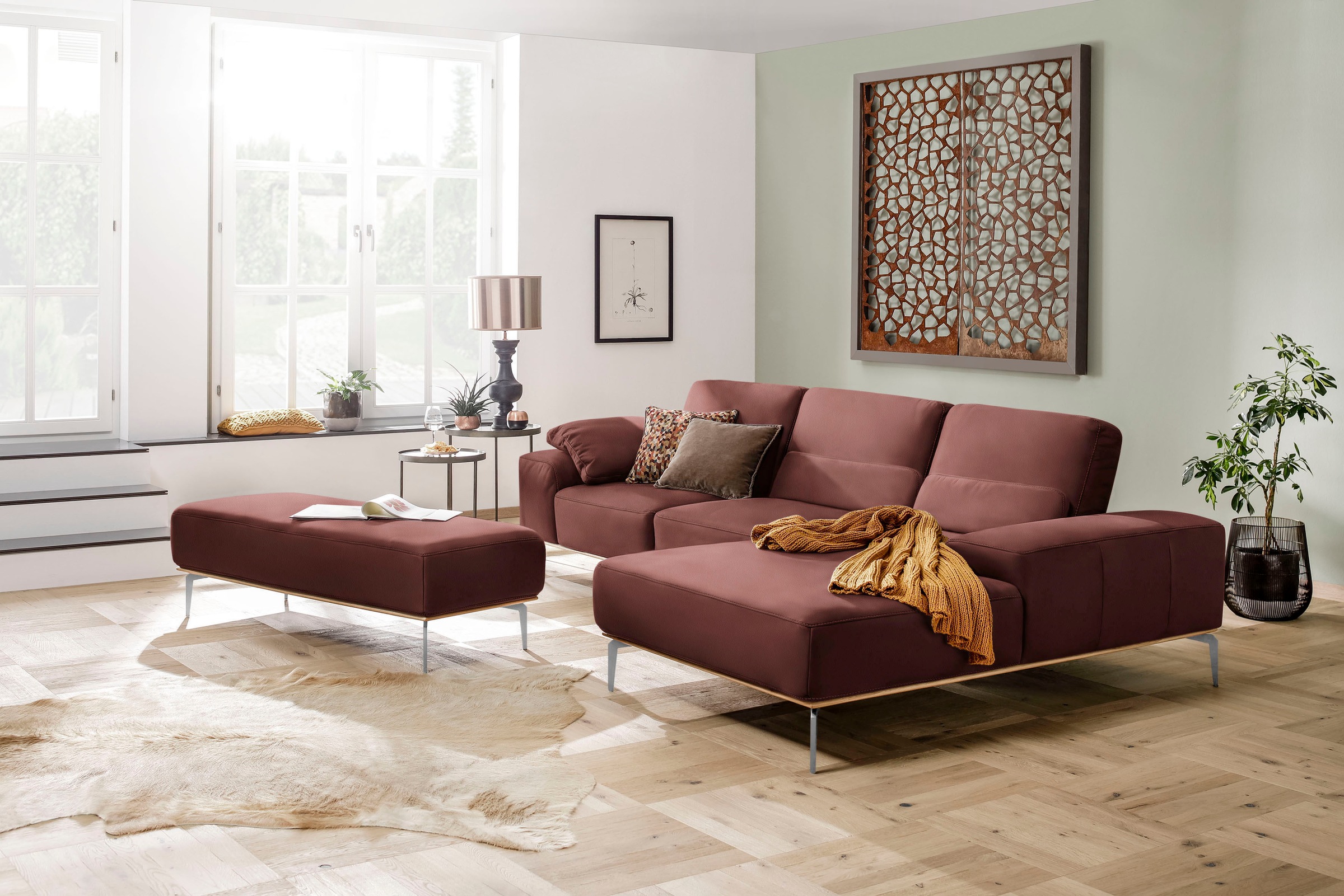 W.SCHILLIG Ecksofa »run, Designsofa mit tollem Sitzkomfort, bequem, L-Form«, mit elegantem Holzsockel, Füße in Chrom glänzend, Breite 319 cm