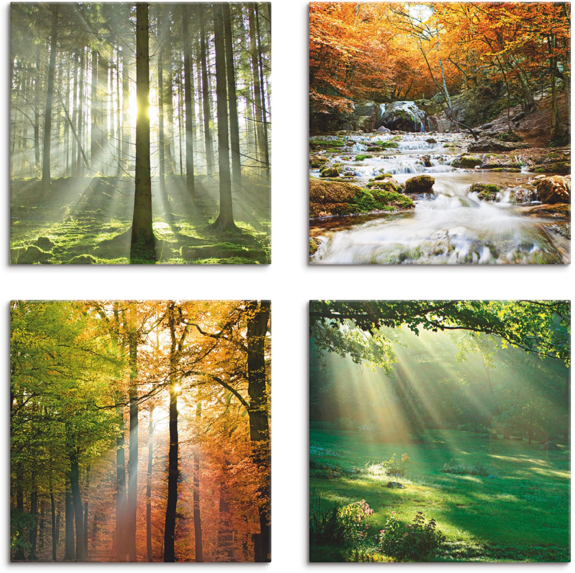 Artland Leinwandbild »Wald Wasserfall Herbsttag«, Wald, (4 St.), 4er Set, v günstig online kaufen