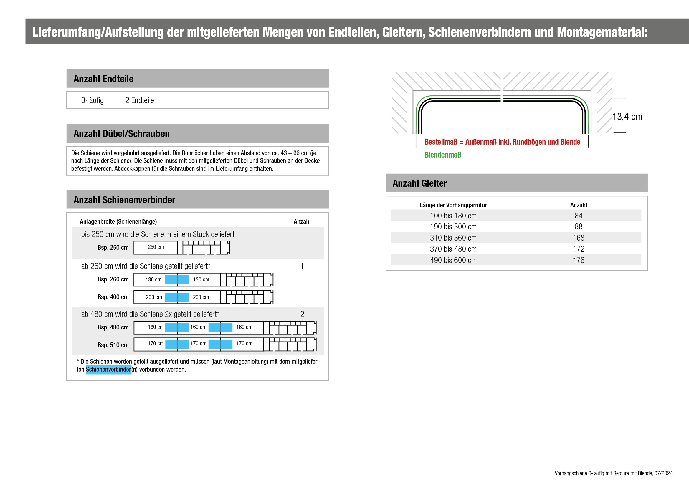 GARESA Schienensystem »Kunststoffschiene mit Blende« 3 läufig-läufig Wunschmaßlänge seitlich mit 2 Rundbögen (kein Spalt zwischen Vorhang und Wand!)