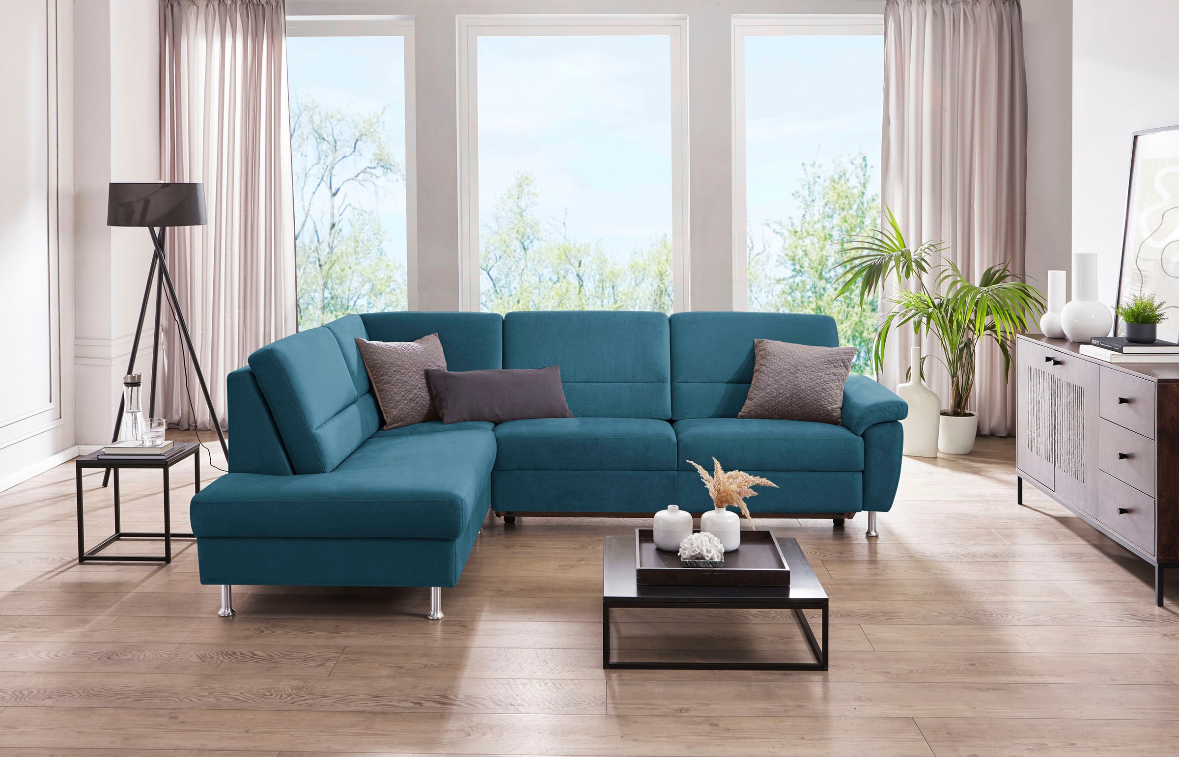 CALIZZA INTERIORS Ecksofa »Onyx L-Form«, Ottomane links oder rechts, wahlweise mit Bettfunktion, Breite 257 cm